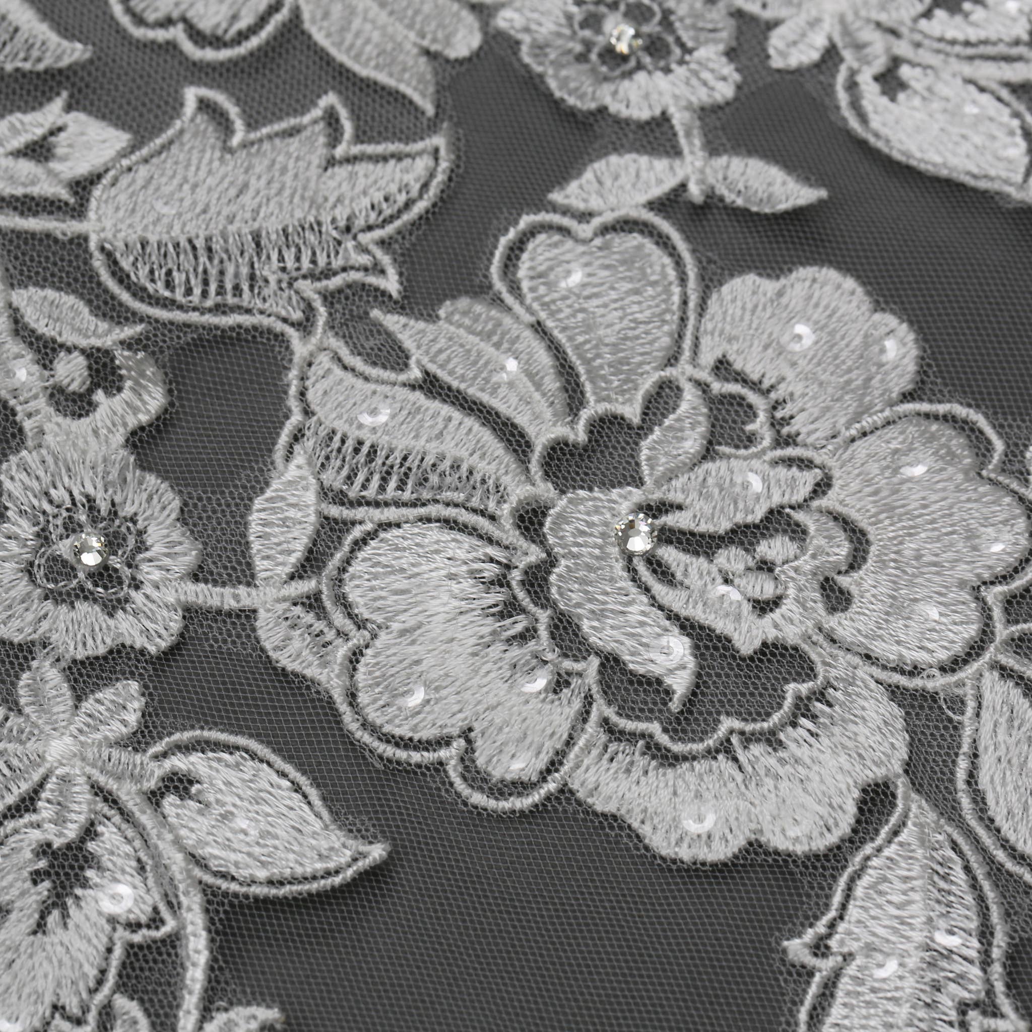 ROSELLA ORIGINAL FS6289 Floral Embroidered Lace Bridal Veil Rhinestones 120": Ivory / 120"x90"