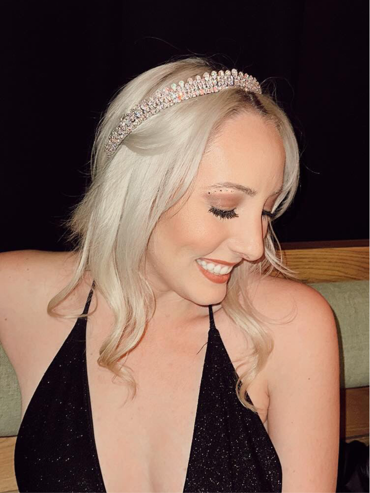 Comfortable bridal tiara for sleek bun and Hollywood waves, two-thirds circlet design | EDEN LUXE Bridal