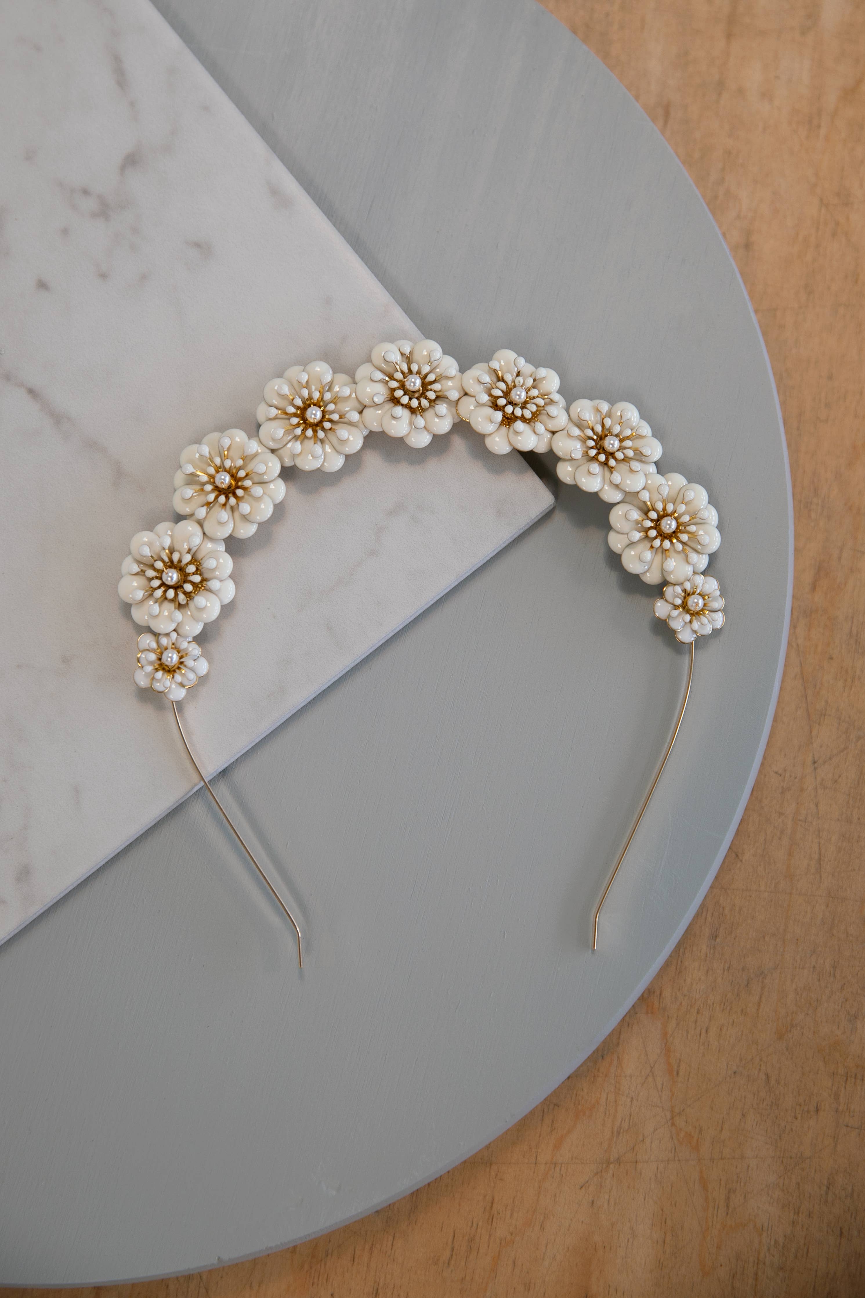 Muriel - Gold and White Flower Crown, Headband, Tiara