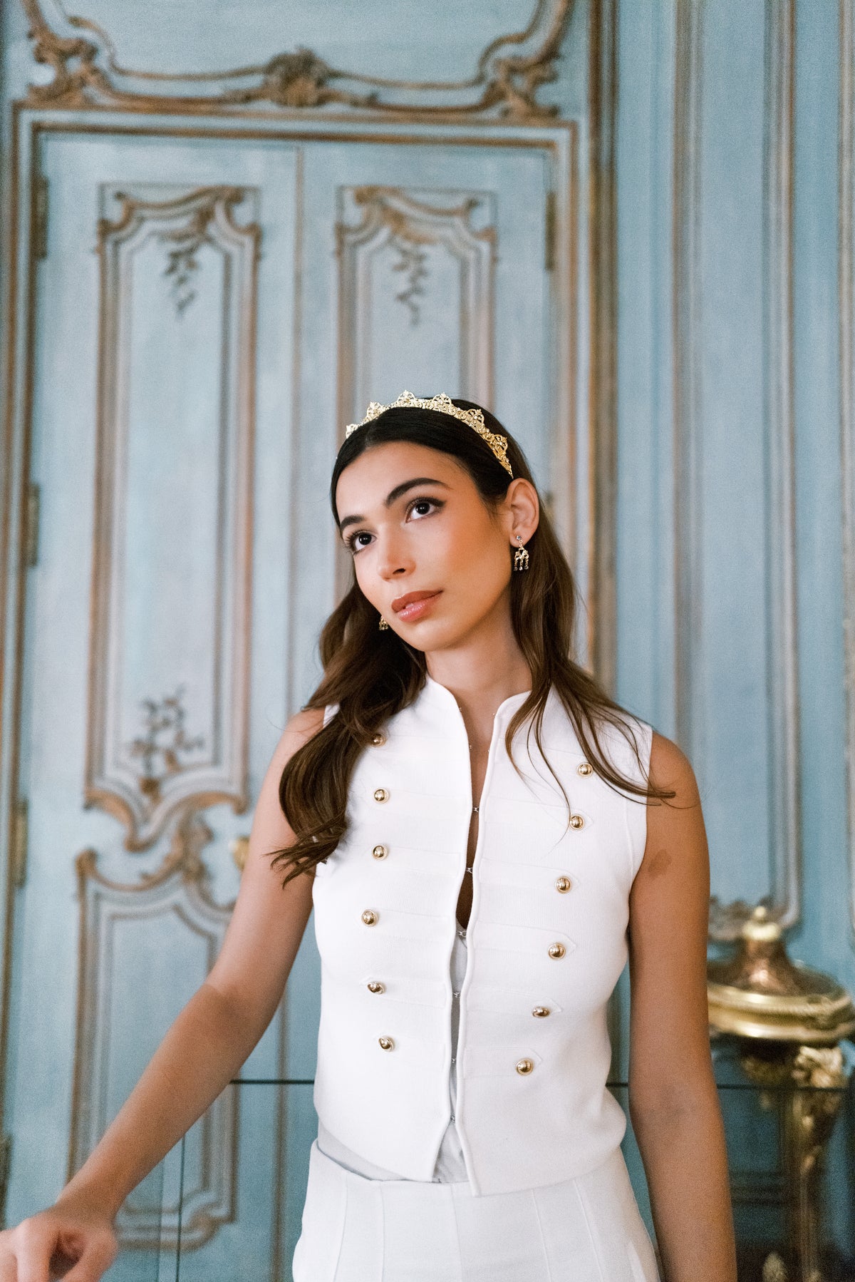 ANTOINETTE Halo Everyday Tiara™ – 14k Gold Plated French Rococo Swarovski Crystal Headband, Sophie Kaye x EDEN LUXE Everyday