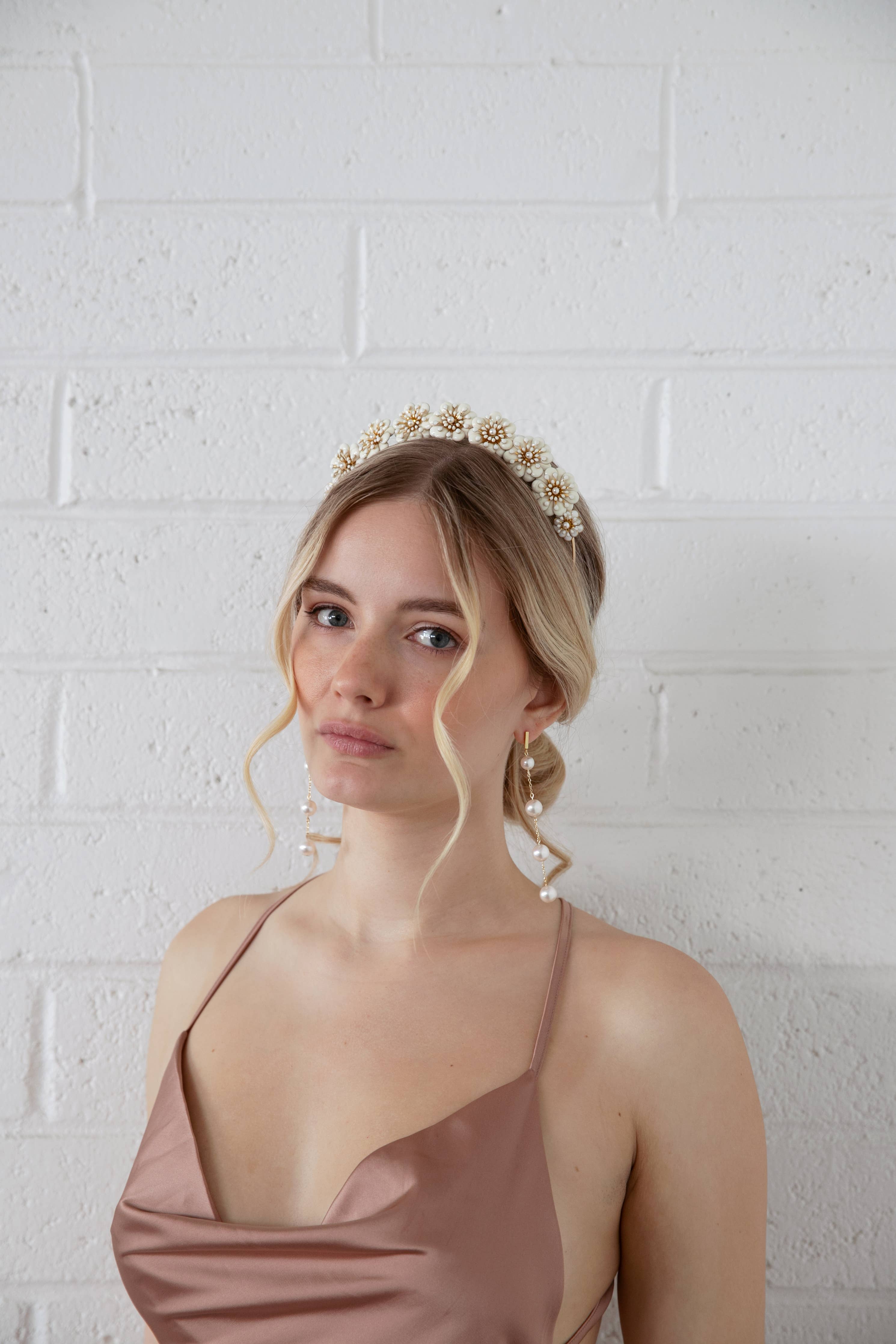 Muriel - Gold and White Flower Crown, Headband, Tiara