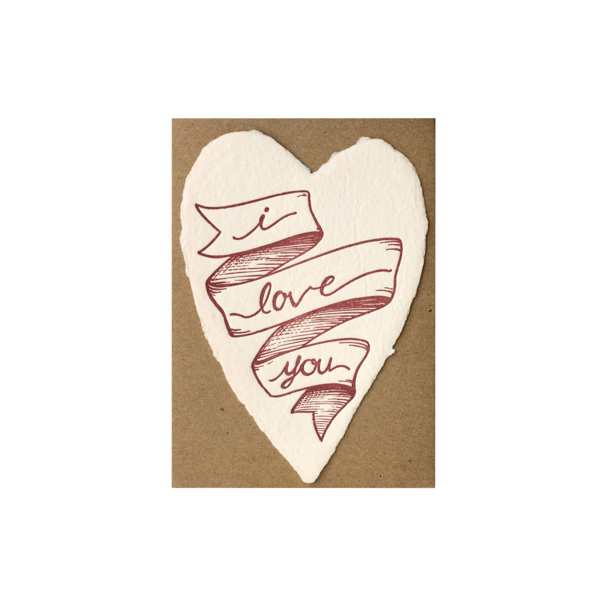 Love Heart Blush Letterpress Deckled Shape: Single