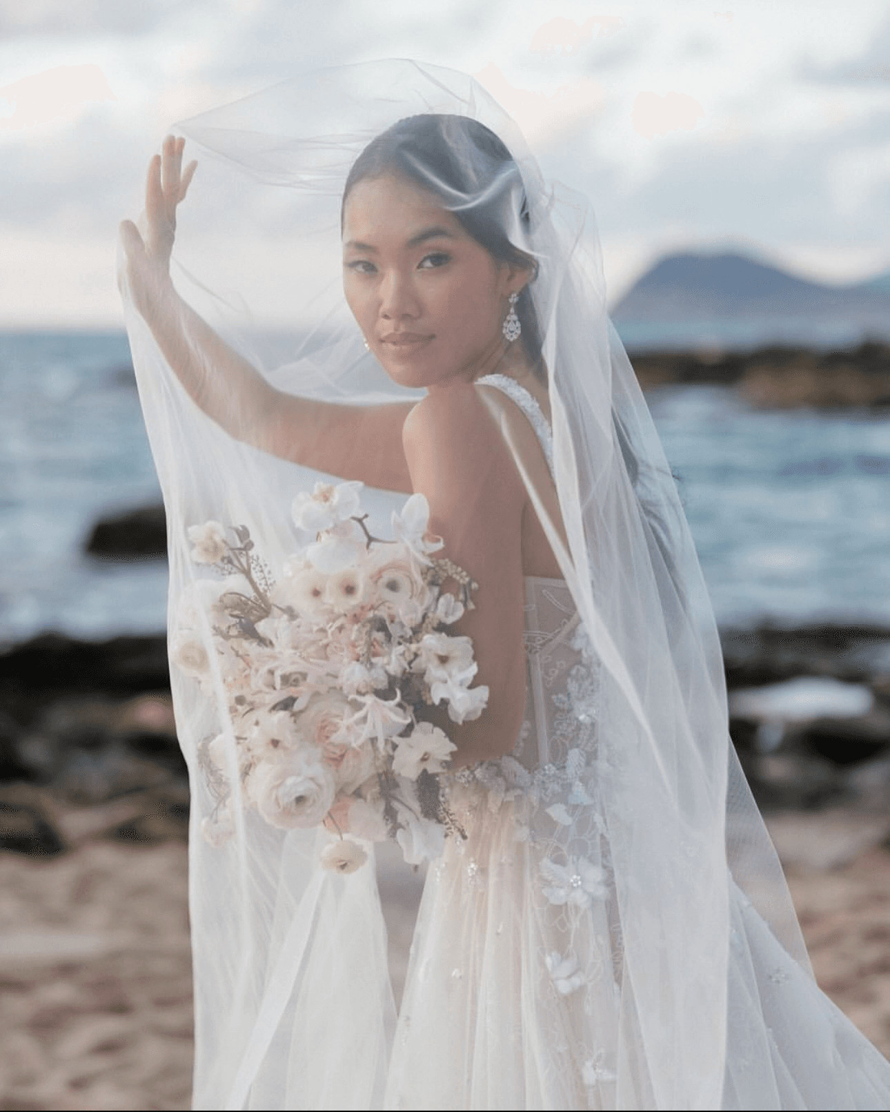 Wedding Veil on Bride wearing Statement Earrings | EDEN LUXE Bridal