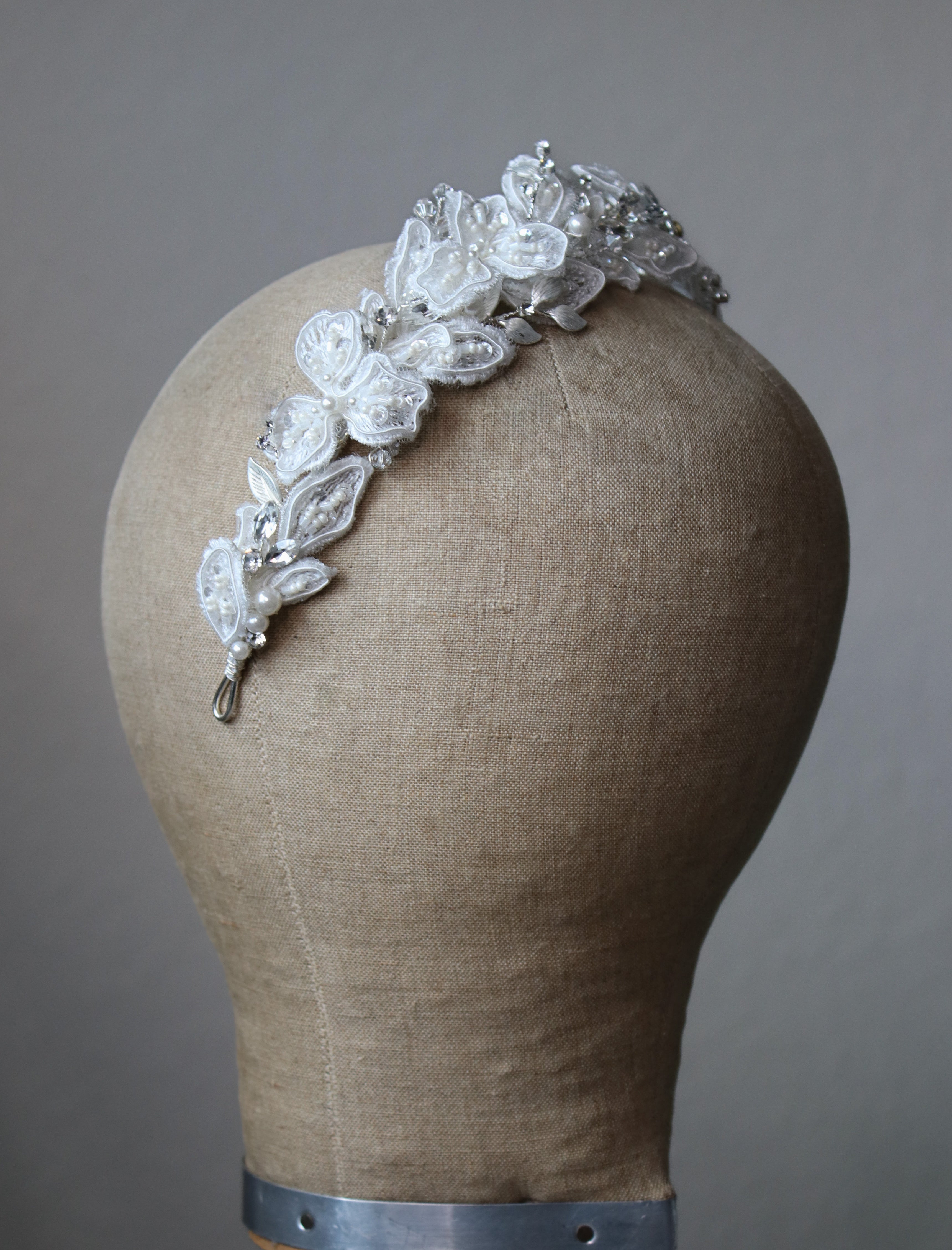 ISABELLA Lace and Crystal Floral Bridal Headpiece