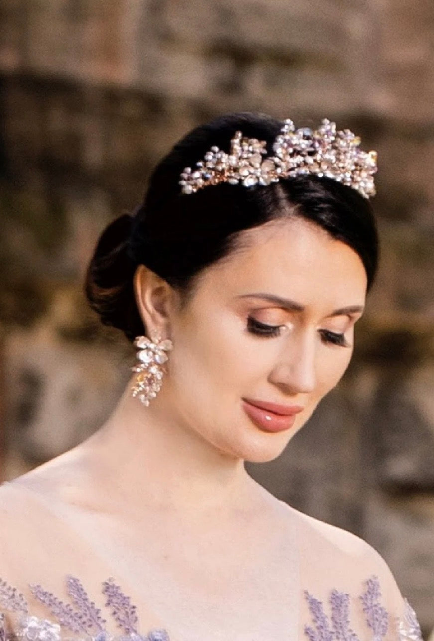 GENEVIEVE Gilded Blossoms Bridal Crown Heavily Adorned with with Genuine Rubies | EDEN LUXE Bridal