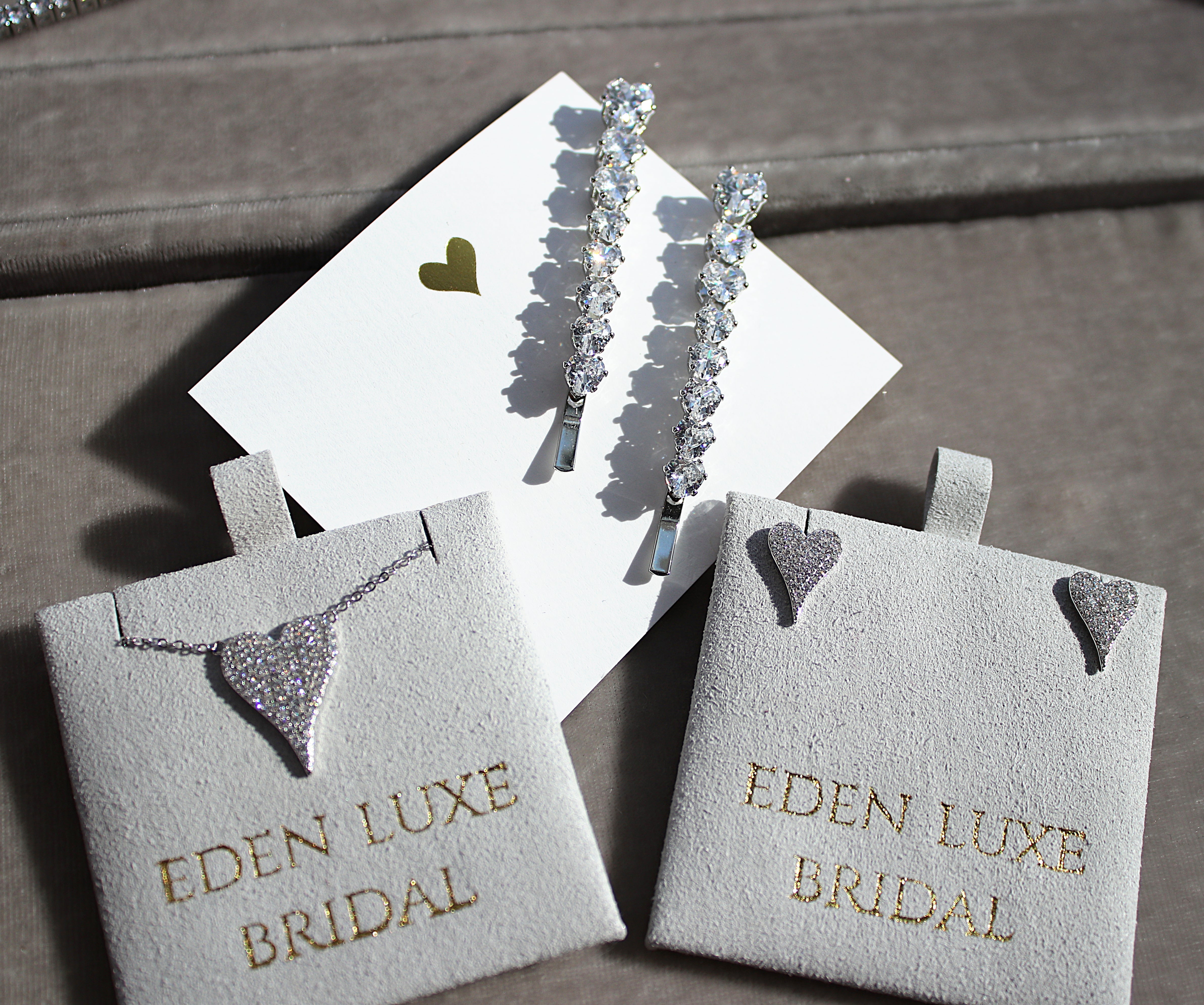 Pave Heart Necklace and Earrings in silver | EDEN LUXE Bridal