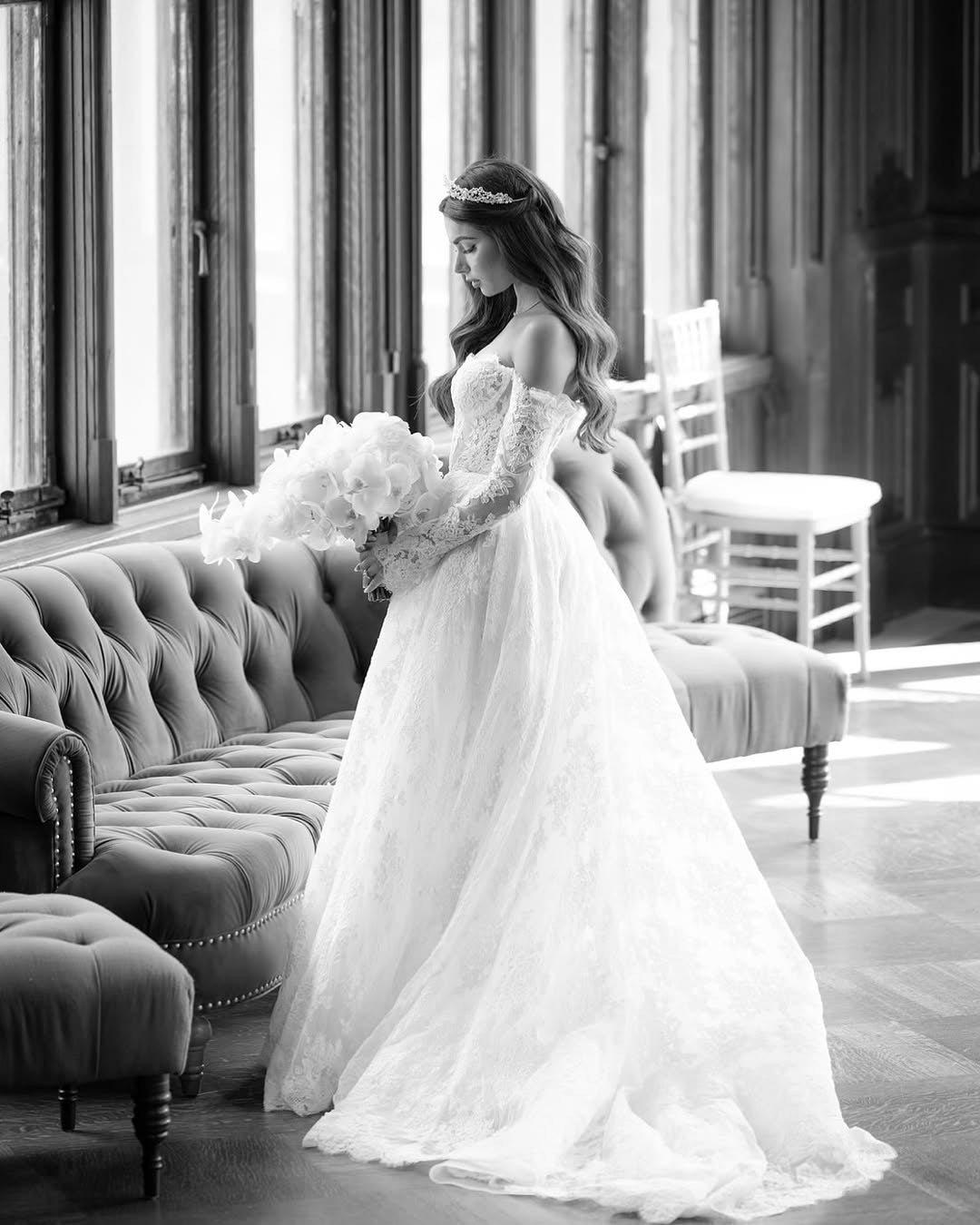 Real Bride wearing silver crystal and pearl Renee tiara | EDEN LUXE Bridal