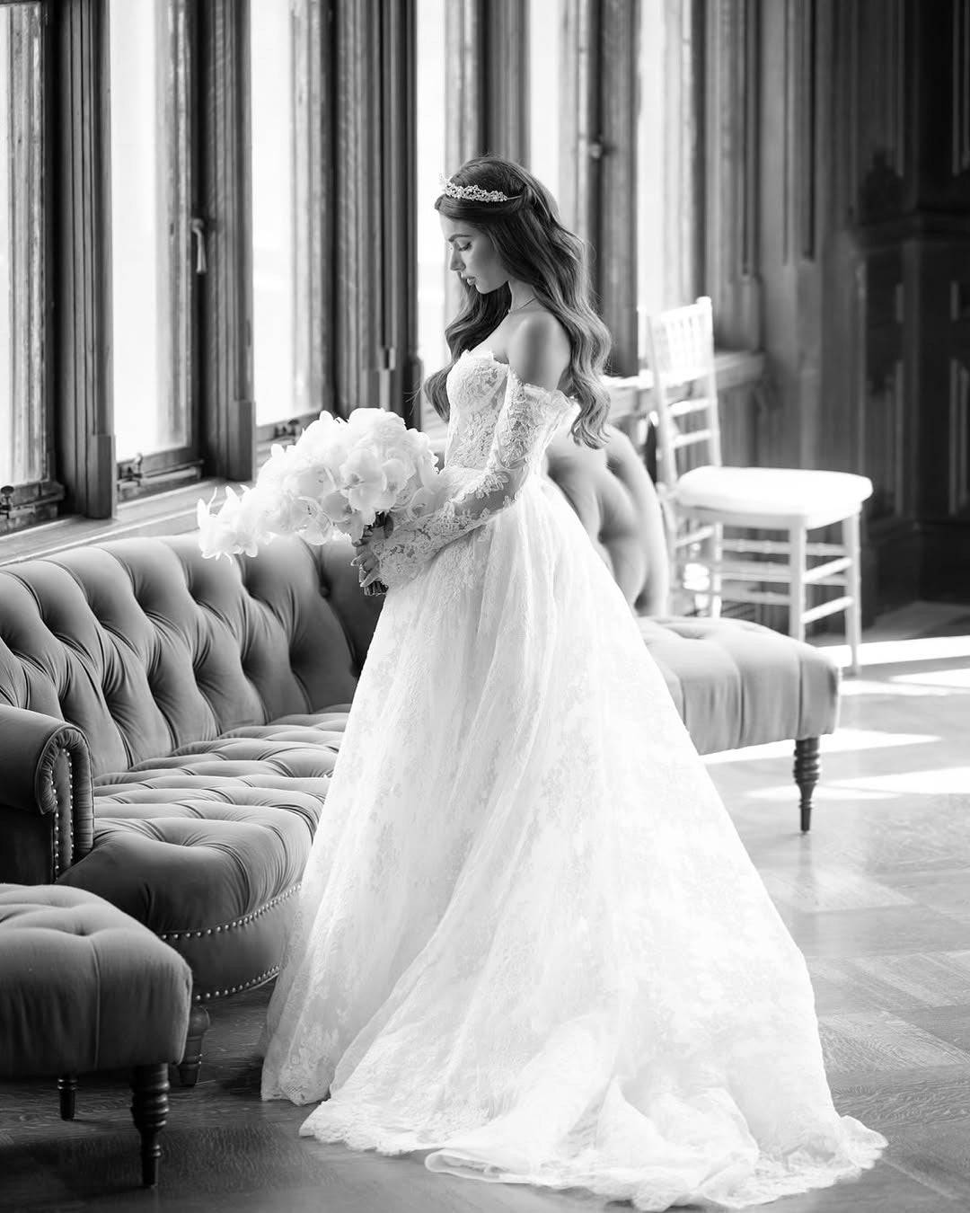 Real Bride wearing silver crystal and pearl Renee tiara | EDEN LUXE Bridal