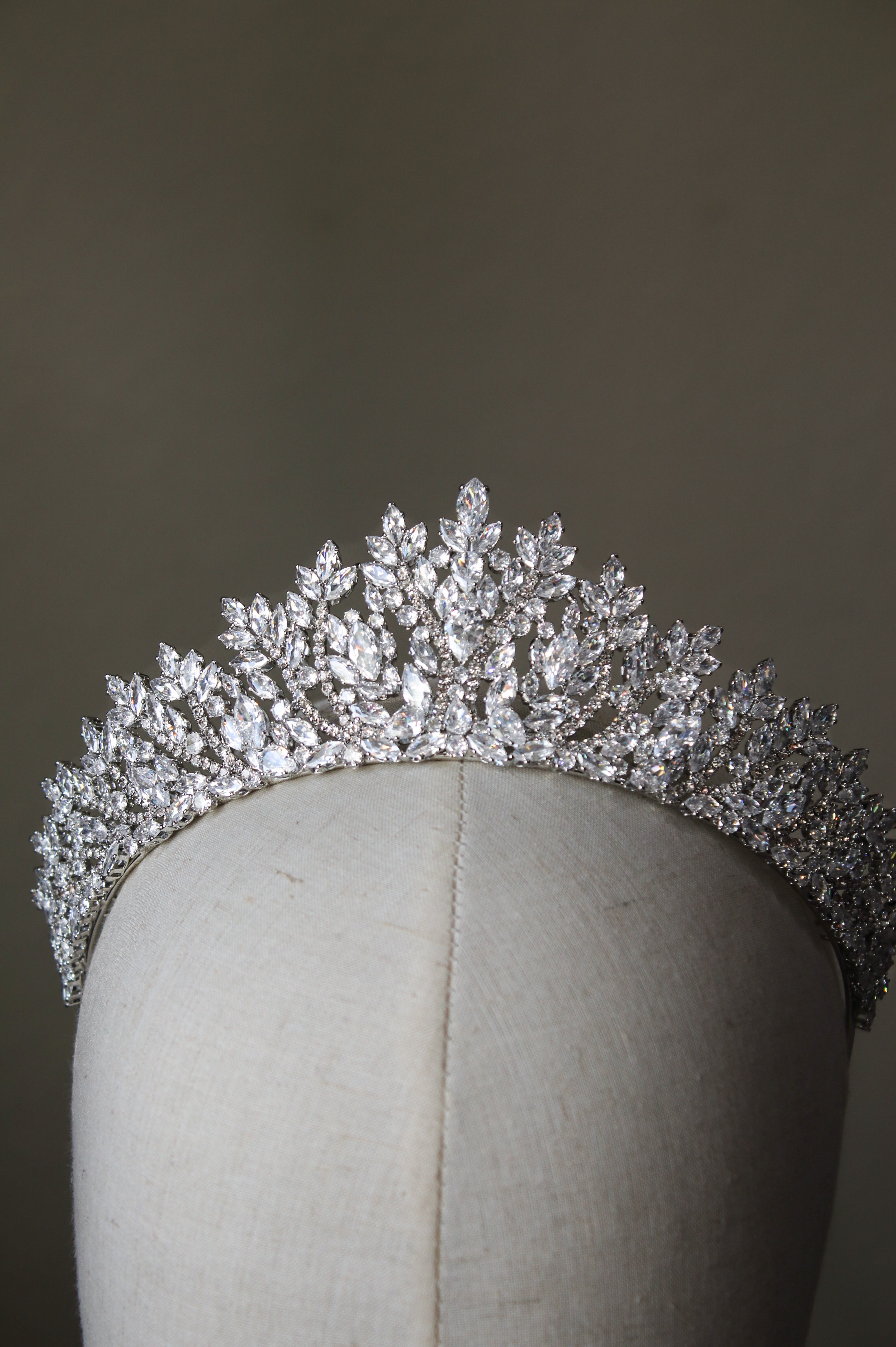 Close-up of Rowan Crown marquise and pear-cut simulated diamonds by EDEN LUXE Bridal