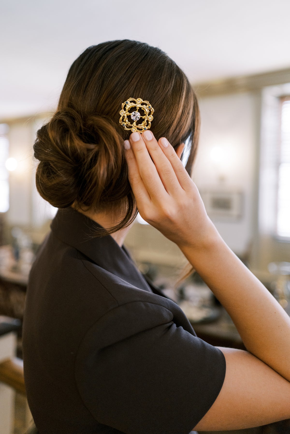MARTHA Hairpin – 14k Gold Plated Clear & French Blue Swarovski Crystal Hair Pin, Sophie Kaye x EDEN LUXE Everyday