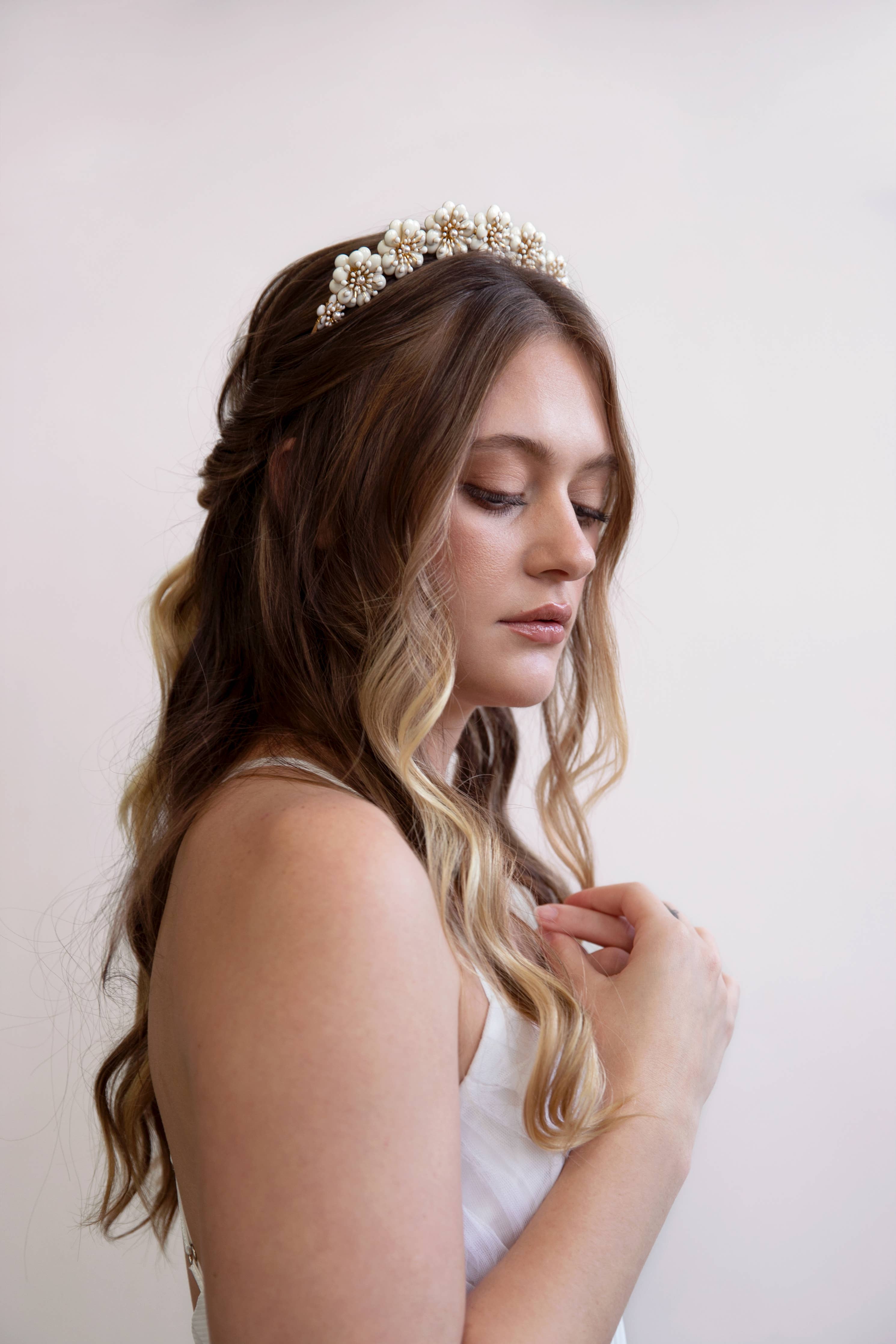 Muriel - Gold and White Flower Crown, Headband, Tiara