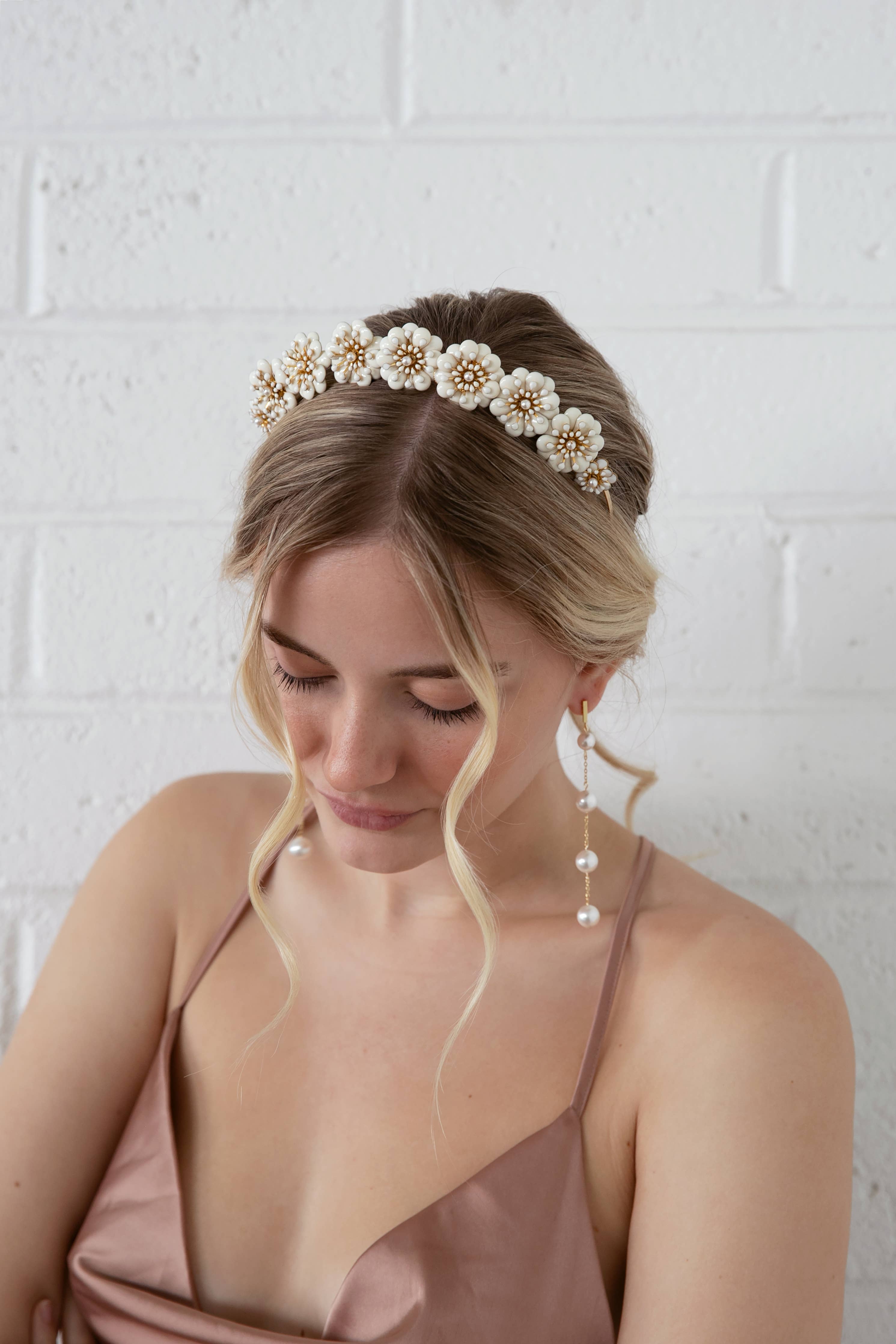 Muriel - Gold and White Flower Crown, Headband, Tiara