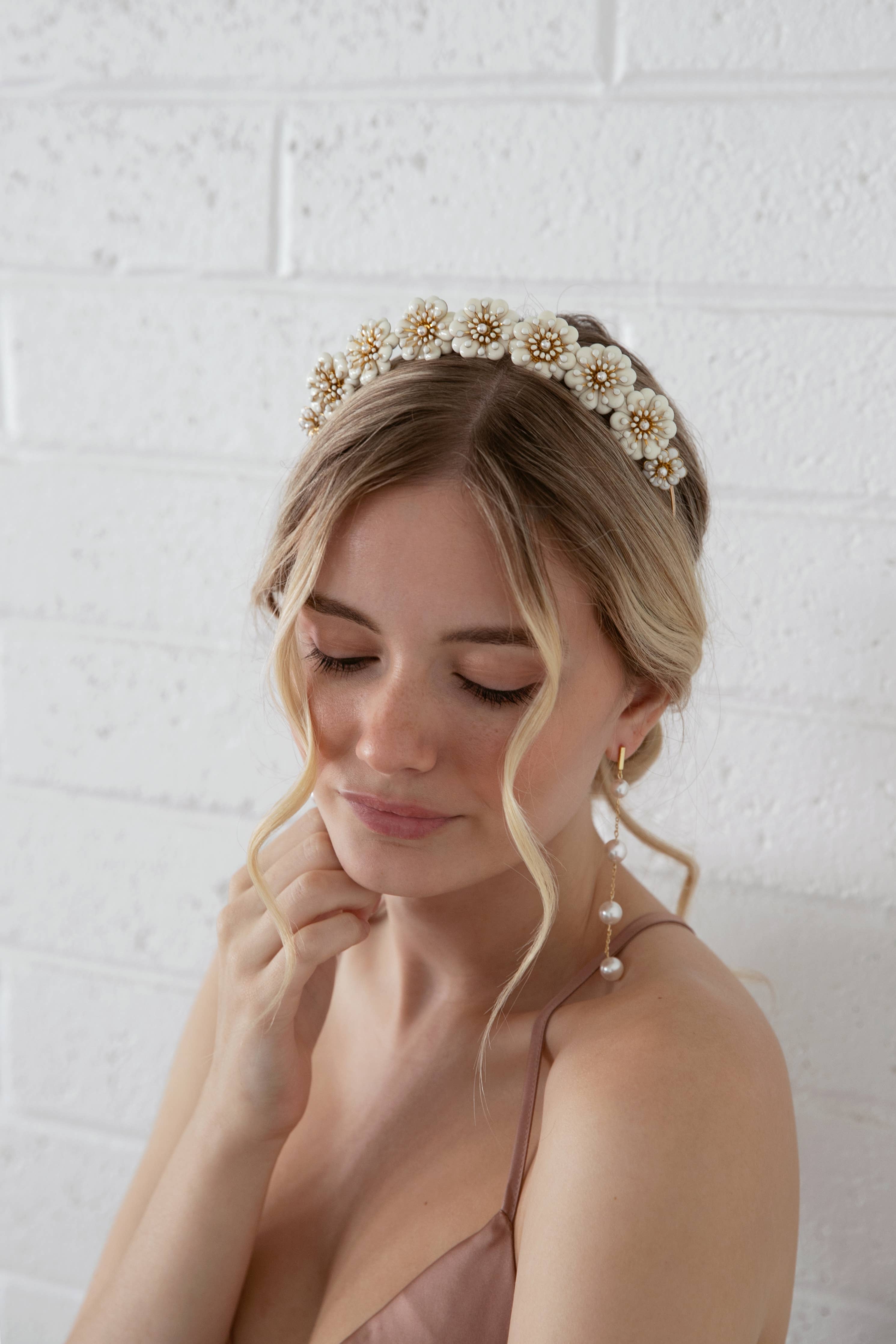 Muriel - Gold and White Flower Crown, Headband, Tiara