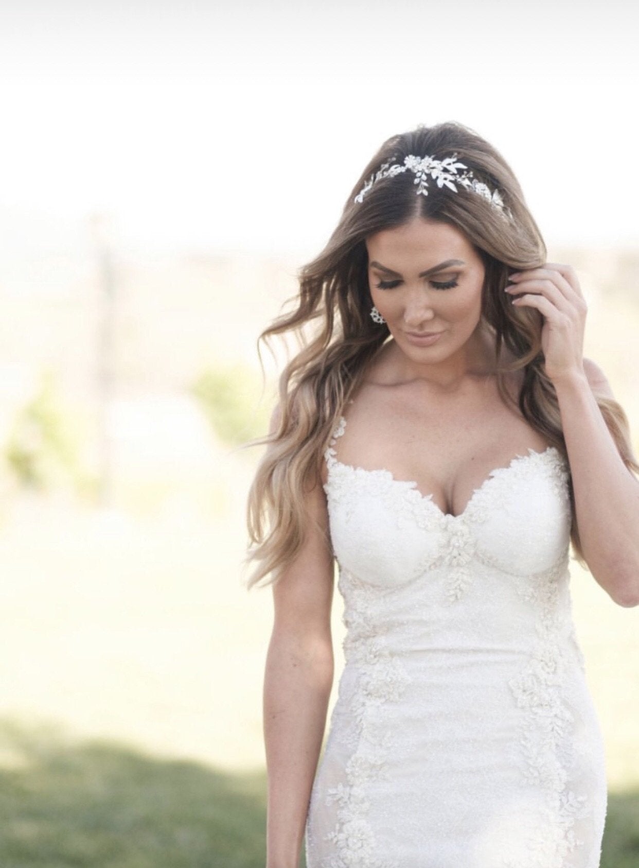 EDEN LUXE Bridal Headpiece MARGEAUX Silvered Leaves Bridal Halo Headpiece