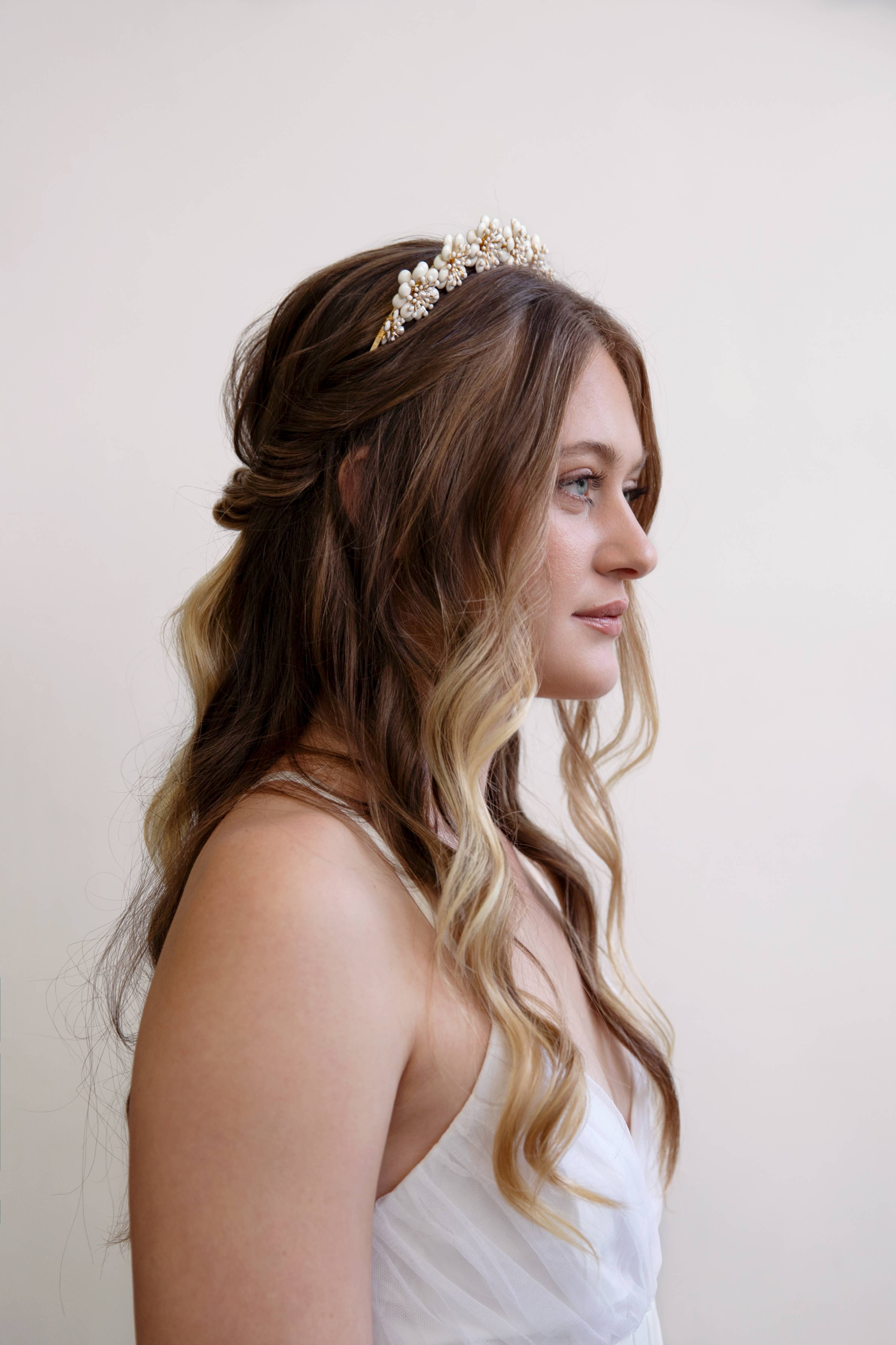 Muriel - Gold and White Flower Crown, Headband, Tiara