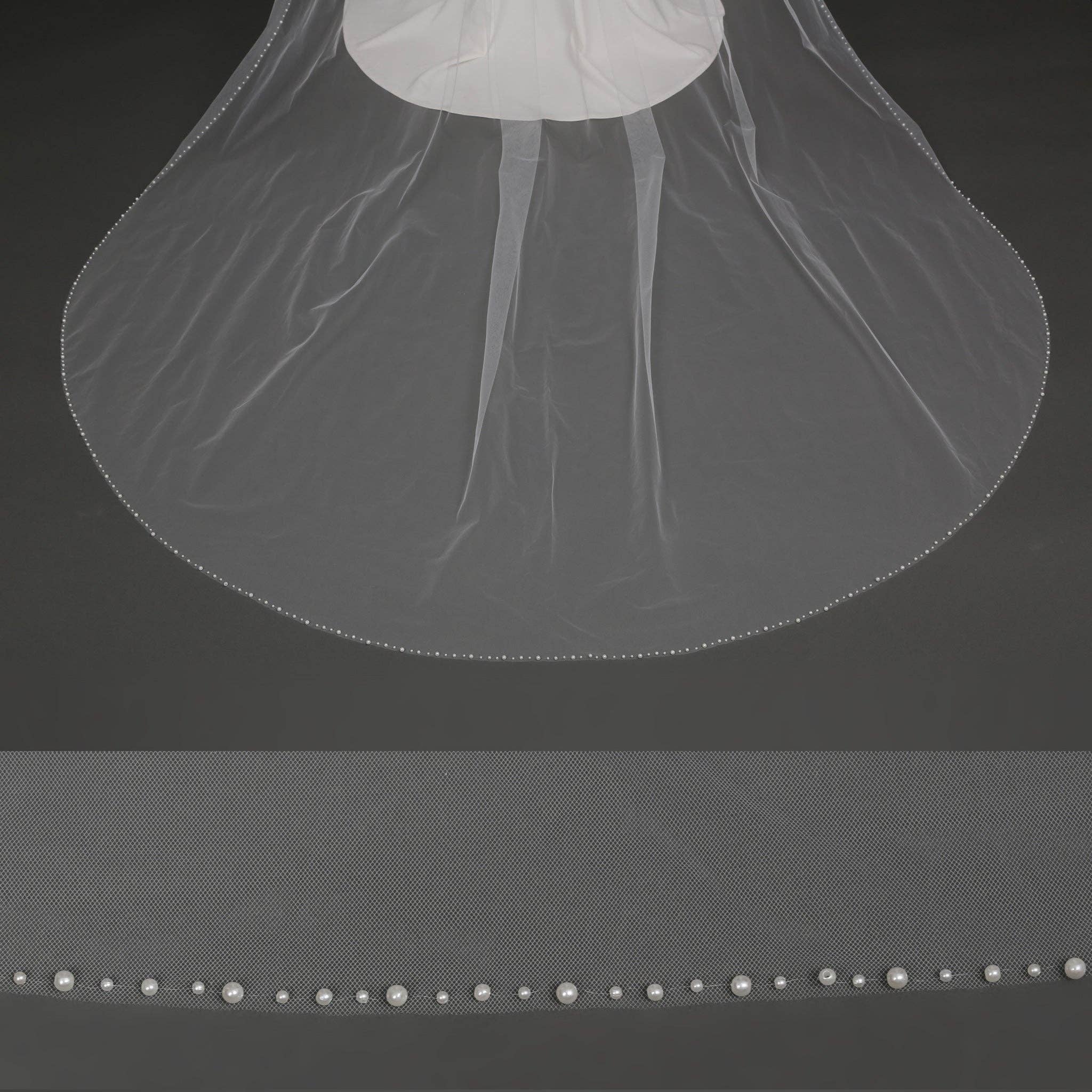 ODETTE - Cathedral Length Pearl Beaded Edged Bridal Wedding Veil 108 Inches Long
