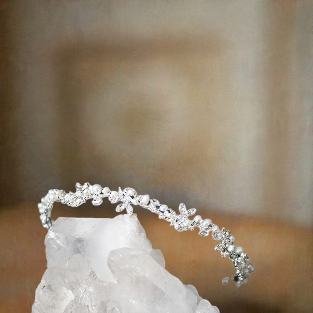 Bridal Headpieces ABIGAIL Silver Freshwater Pearl Bridal Crystal Headband  | EDEN LUXE Bridal