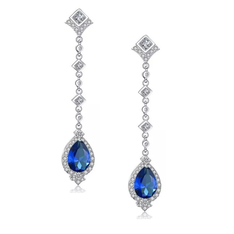 Sapphire Drop Skinny Long Drop Earrings | EDEN LUXE Bridal