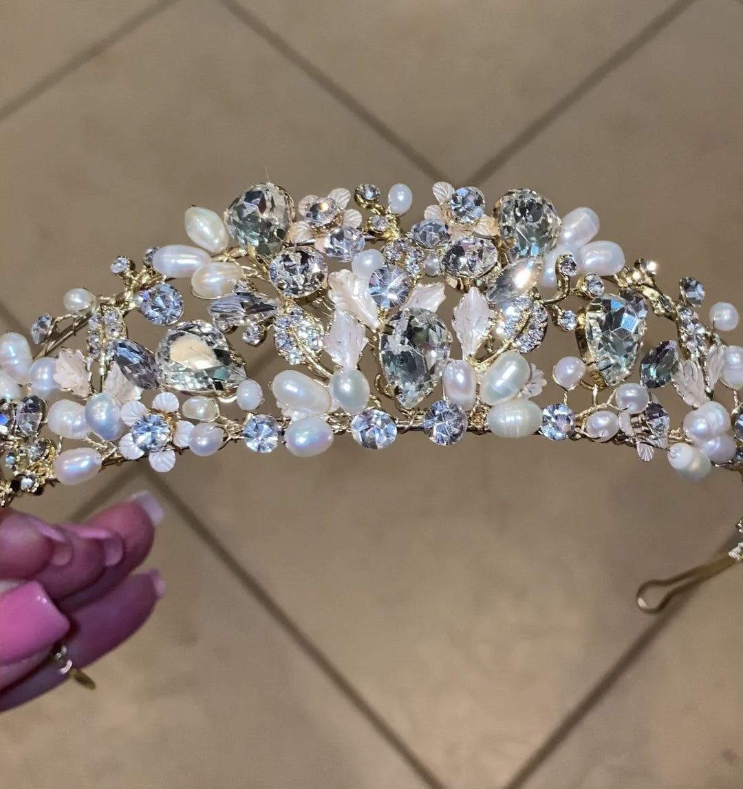 EDEN LUXE Bridal Tiara RANIER Crystal and Freshwater Pearl Headpiece Tiara