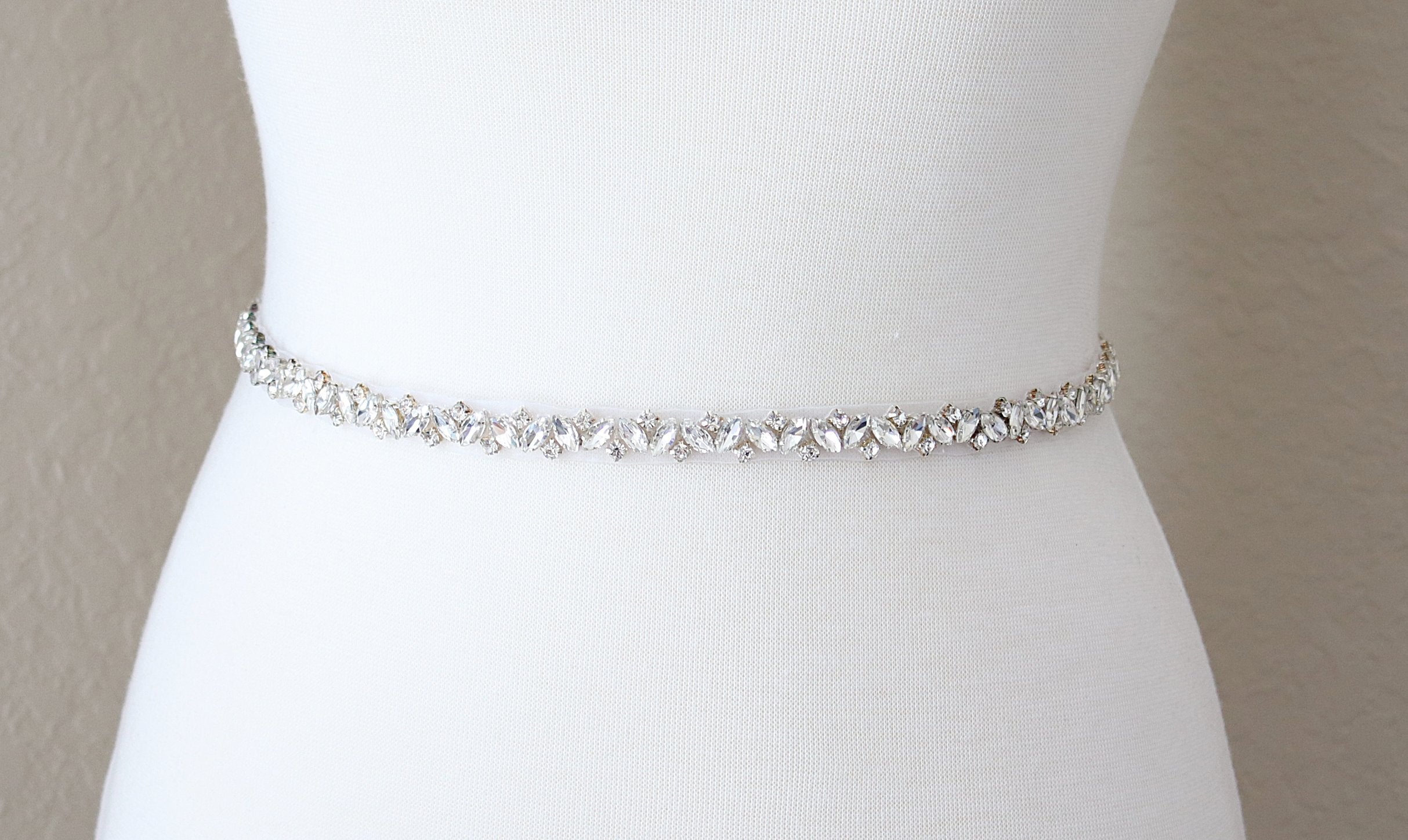 EDEN LUXE Bridal Belt, Bridal Sash CHELSEA Long Crystal Bridal Belt
