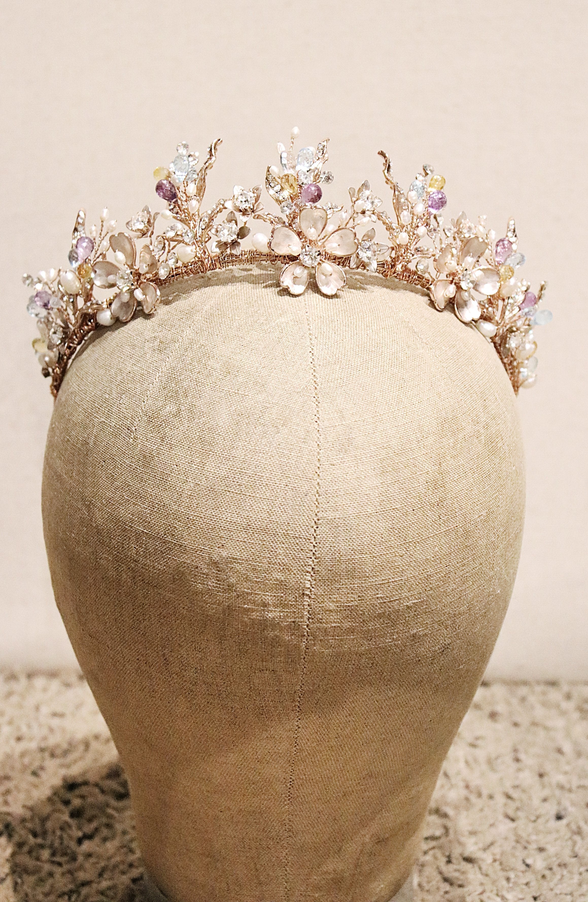 EDEN LUXE Bridal Bespoke Tiaras Rose Gold GENEVIEVE Amethyst, Blue Topaz and Citrine Tiara