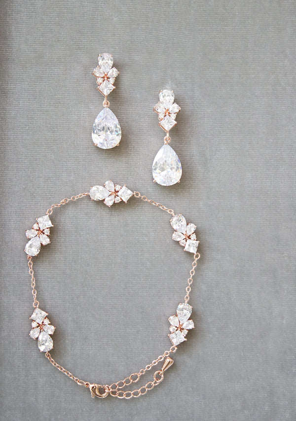 EDEN LUXE Bridal Bracelet Rose Gold CHERIE Simulated Diamonds Earrings and Bracelet Set