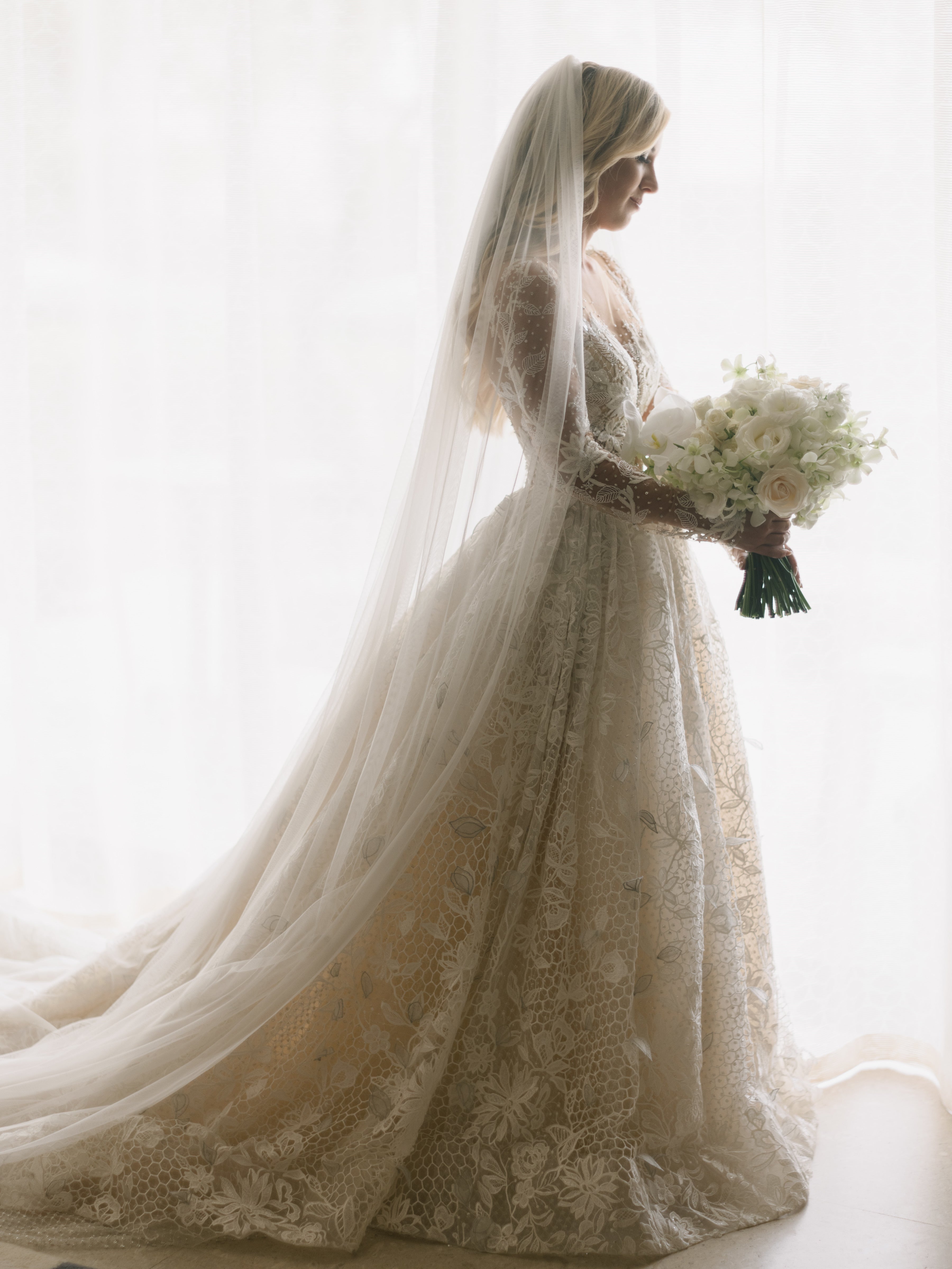 Beaded Long Royal Cathedral Wedding Veil Charlotte | Eden Luxe Bridal