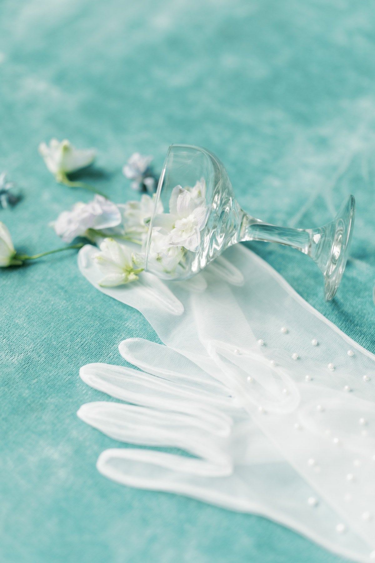 EDEN LUXE Bridal Costume Gloves DAPHNE Elbow Length Tulle and Pearl Bridal Gloves