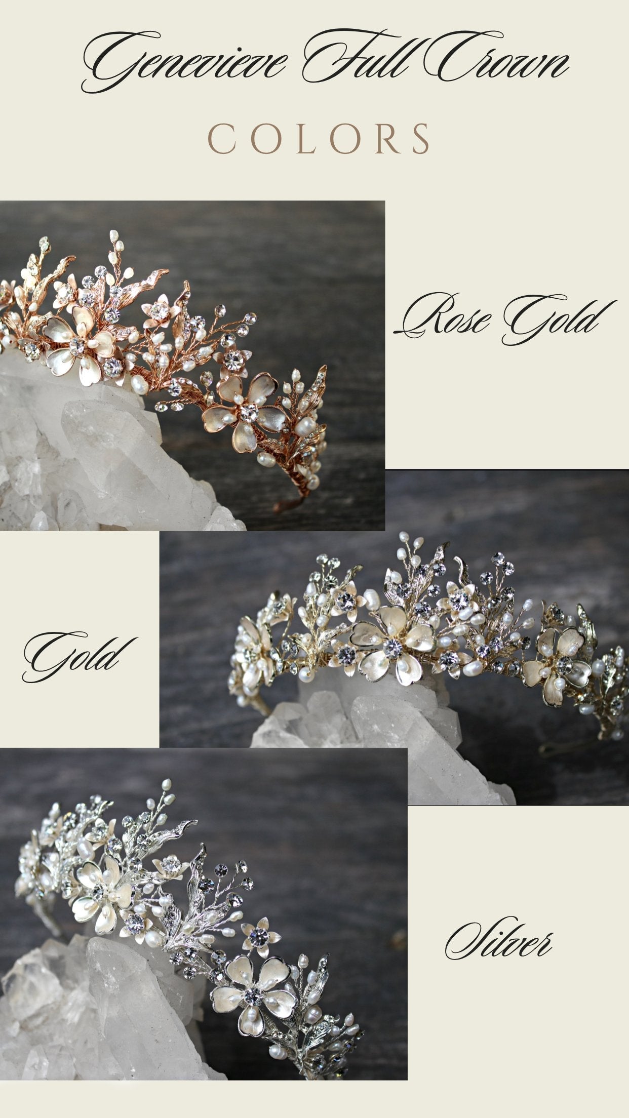 EDEN LUXE Bridal Crown GENEVIEVE Gilded Blossoms Full Bridal Crown