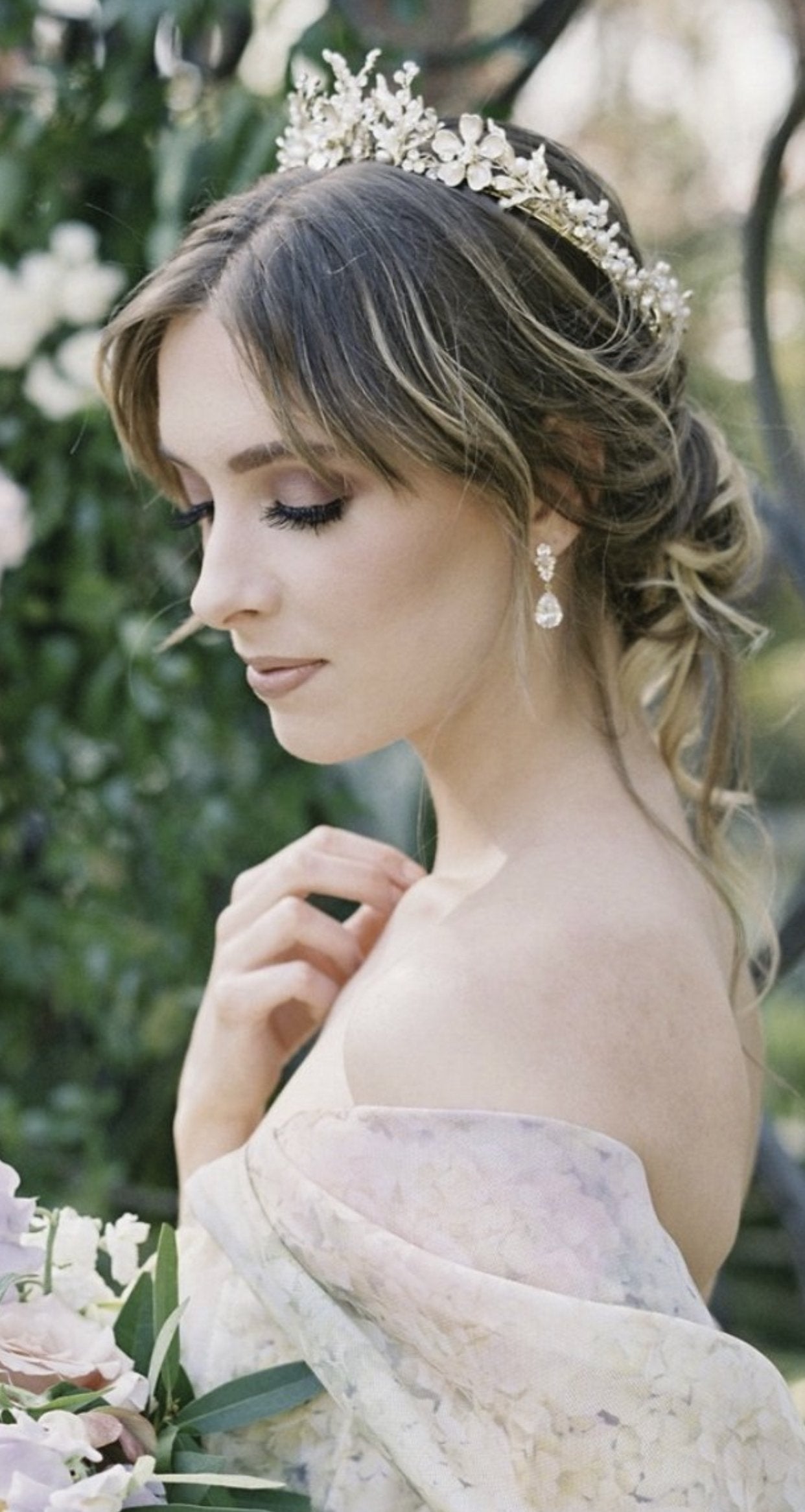 EDEN LUXE Bridal Crown GENEVIEVE Gilded Blossoms Full Bridal Crown