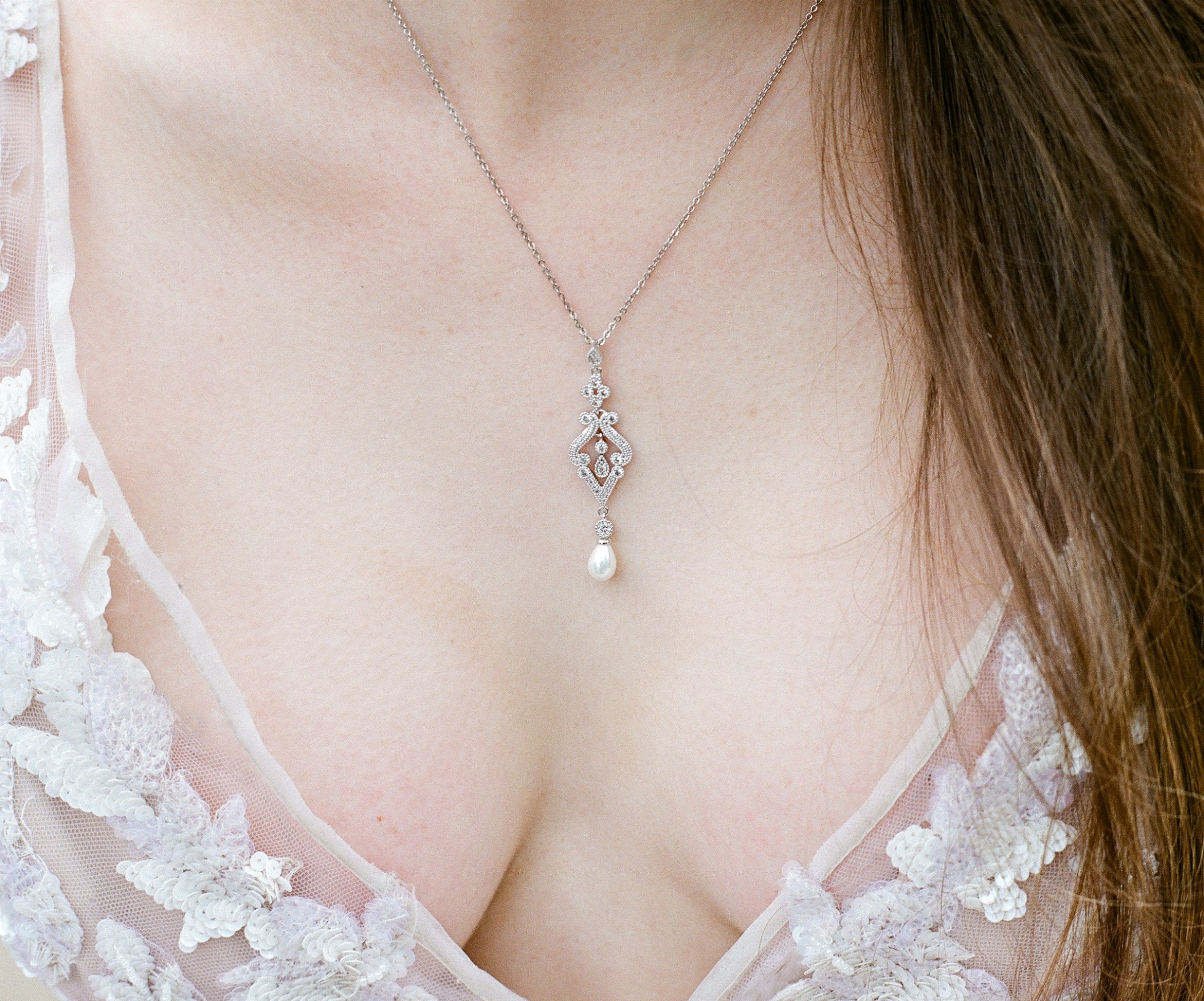 EDEN LUXE Bridal Earrings AURELIE Silver Earrings and Necklace