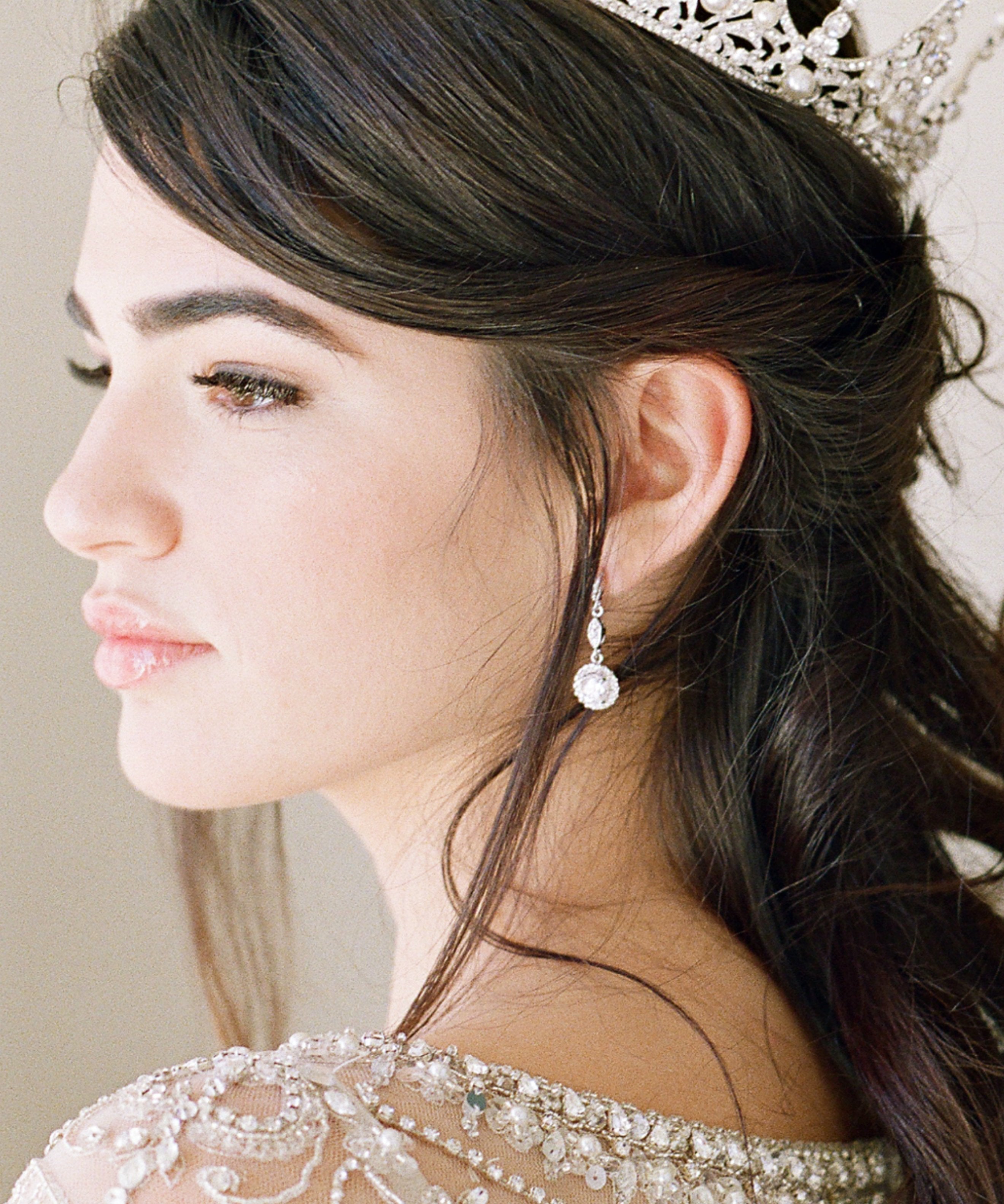 EDEN LUXE Bridal Earrings CHARMAINE Simulated Diamond Delicate Drop Earrings