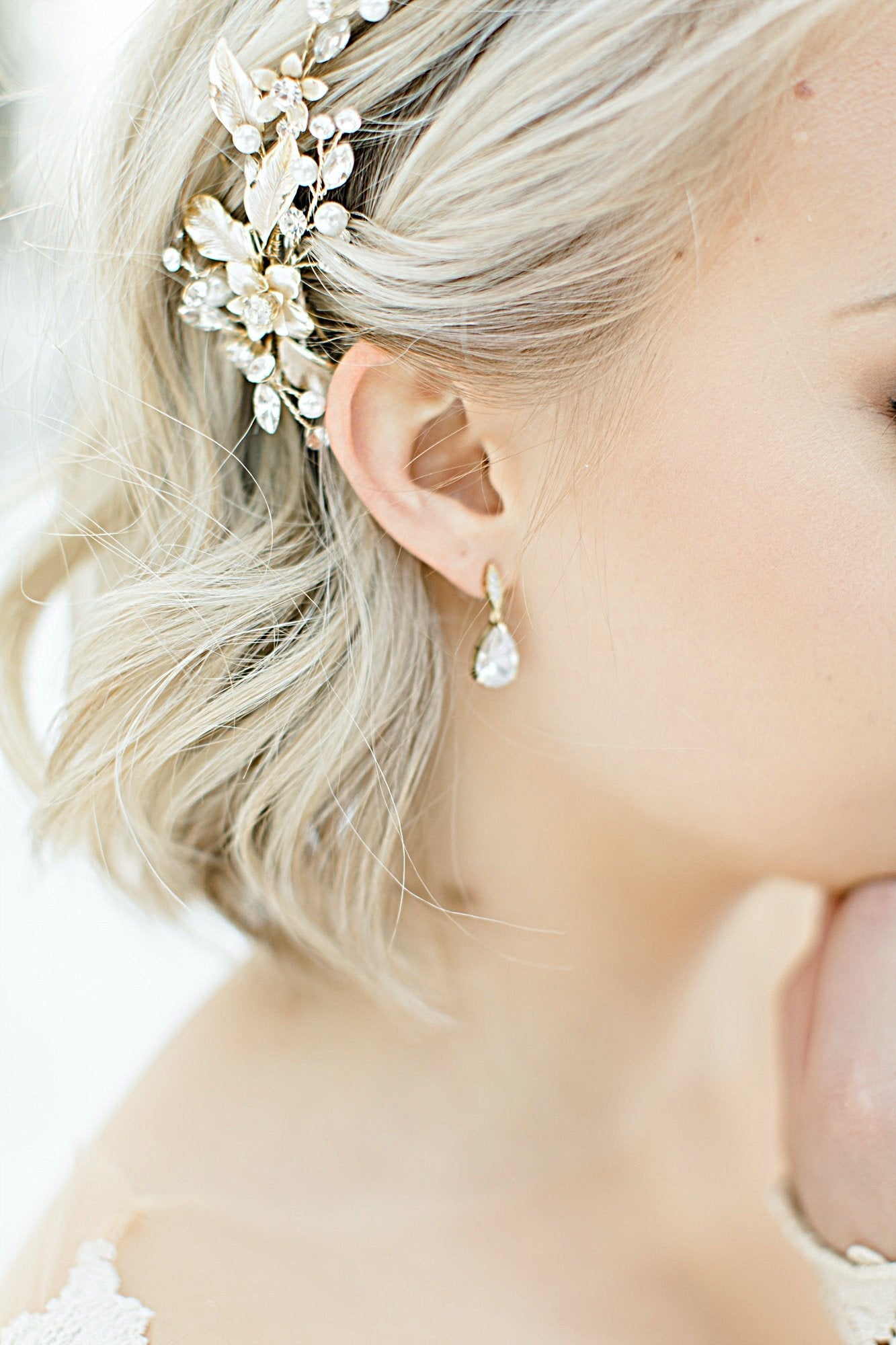 EDEN LUXE Bridal Earrings Gold CAMILLE Simulated Diamond Drop Earrings and Necklace Set