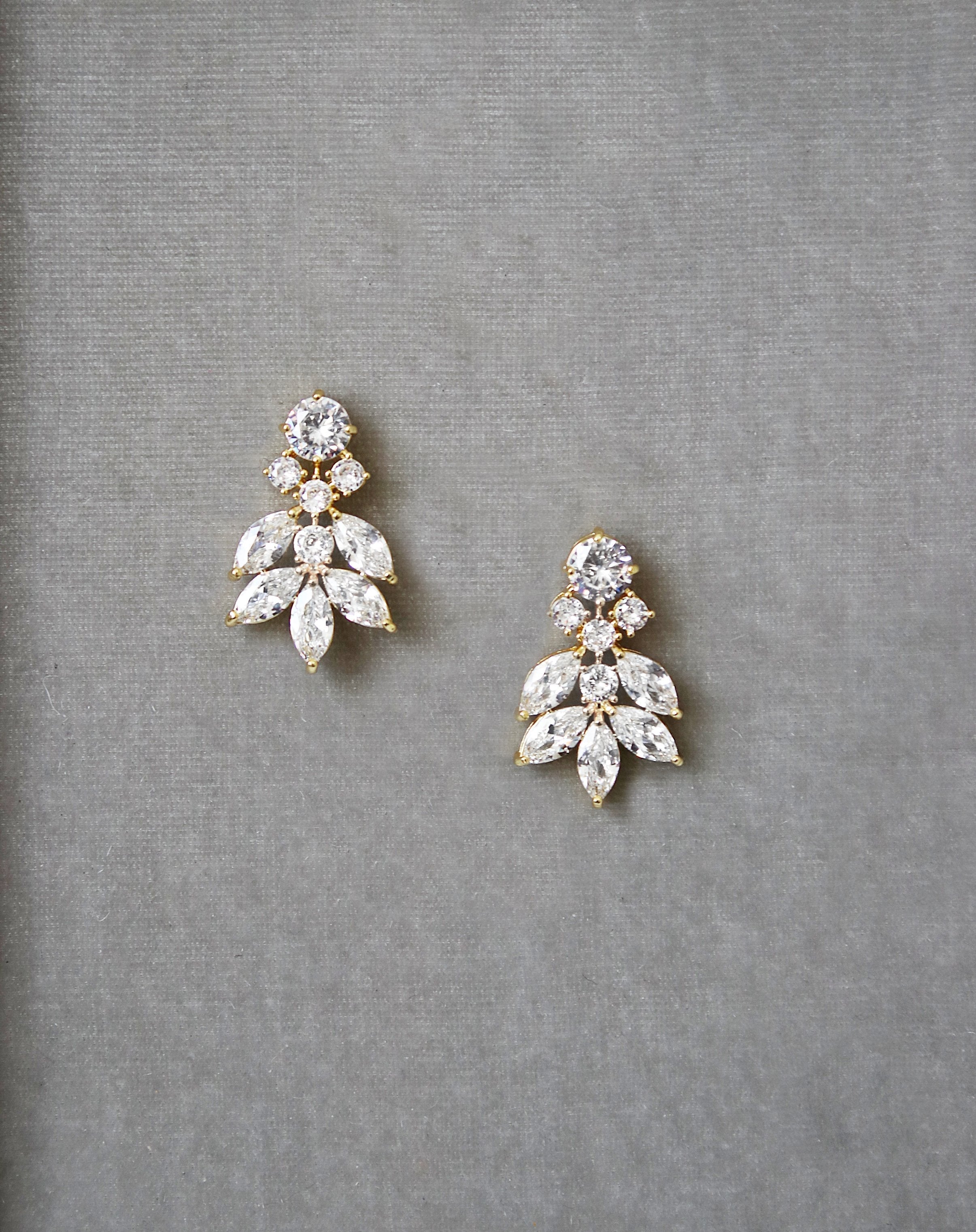 EDEN LUXE Bridal Earrings Gold CRESSIDA Gold Simulated Diamond Cluster Earrings