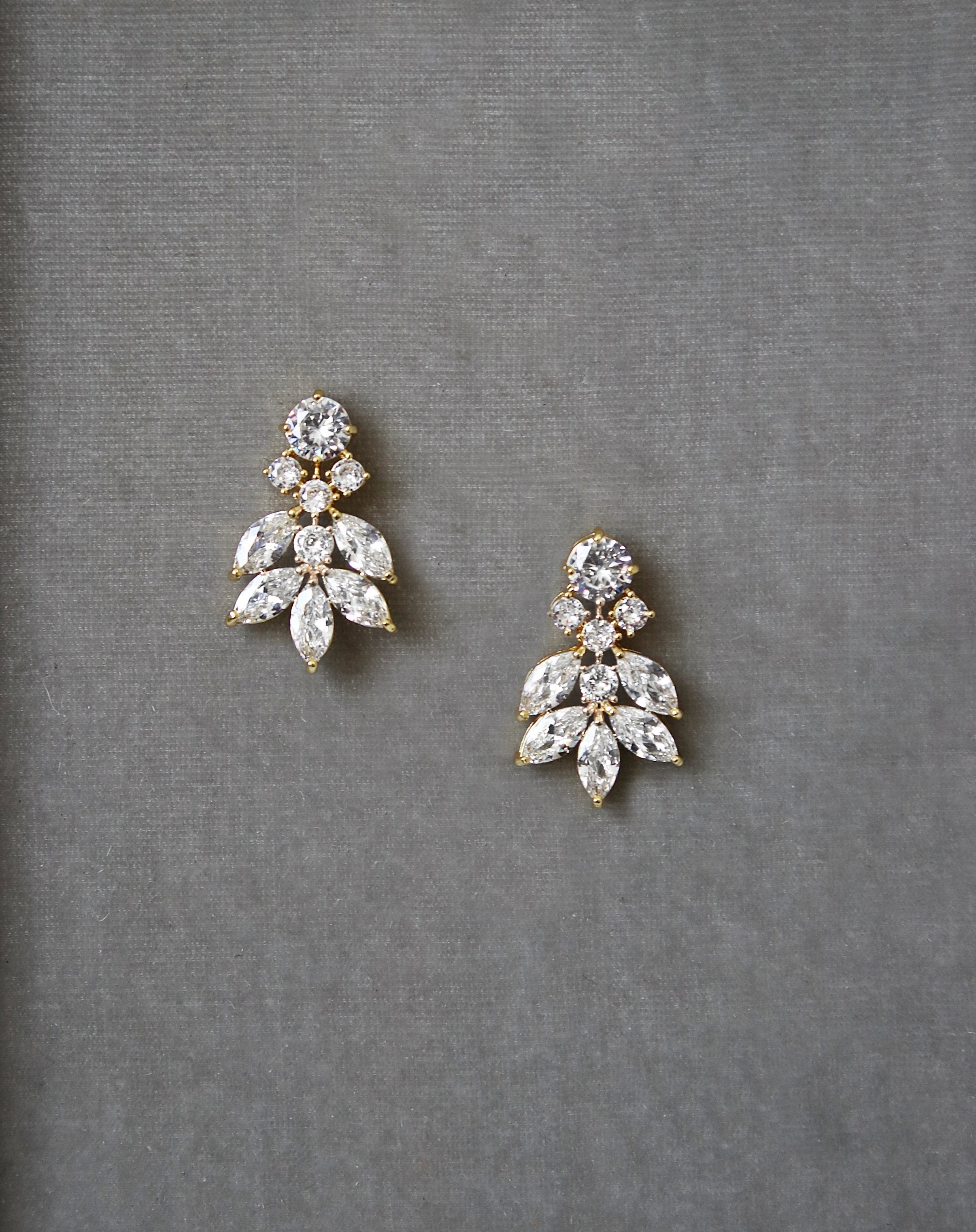 EDEN LUXE Bridal Earrings Gold CRESSIDA Silver Simulated Diamond Cluster Earrings