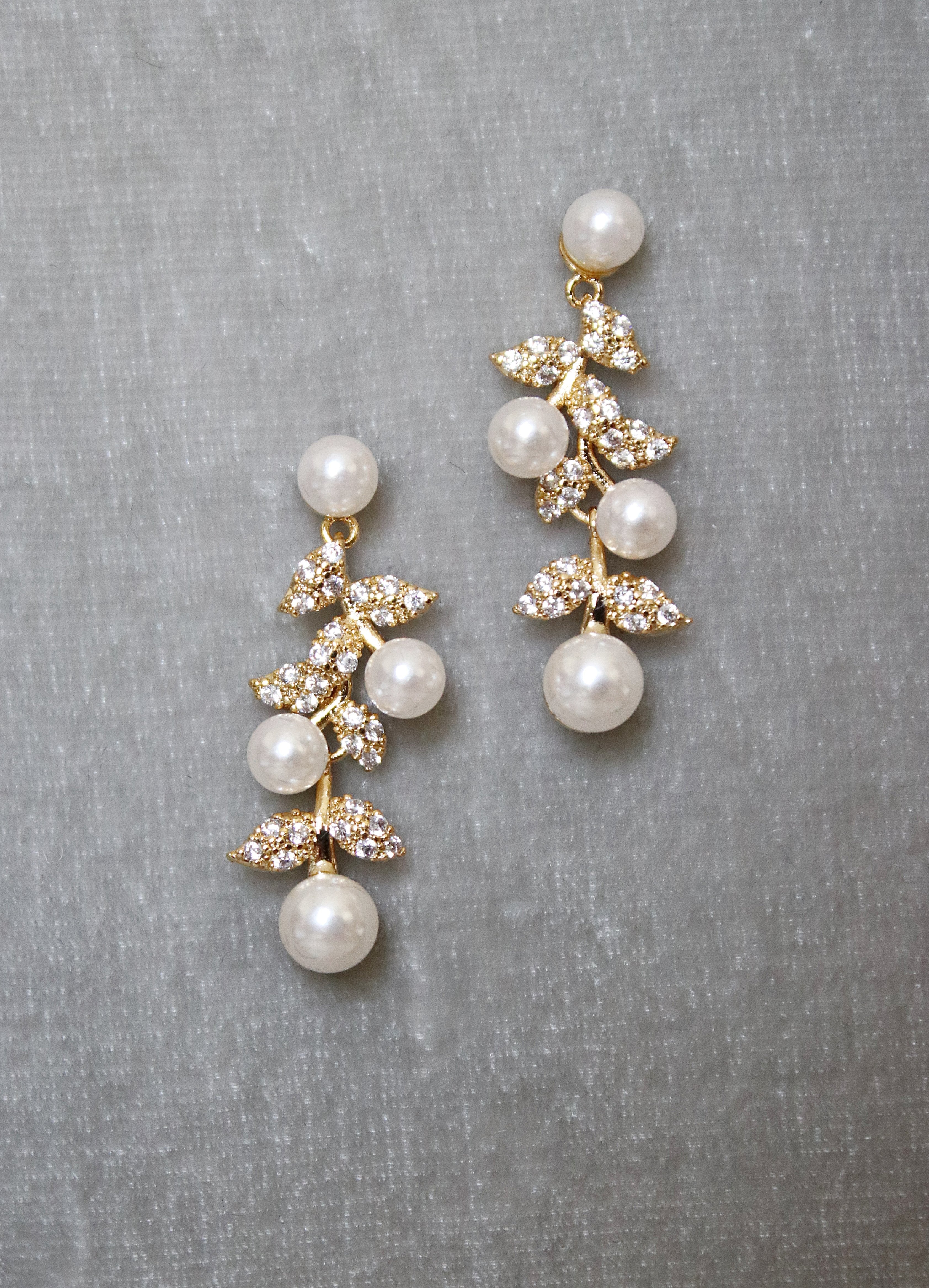 EDEN LUXE Bridal Earrings Gold ETTA Simulated Diamond and Pearl Earrings