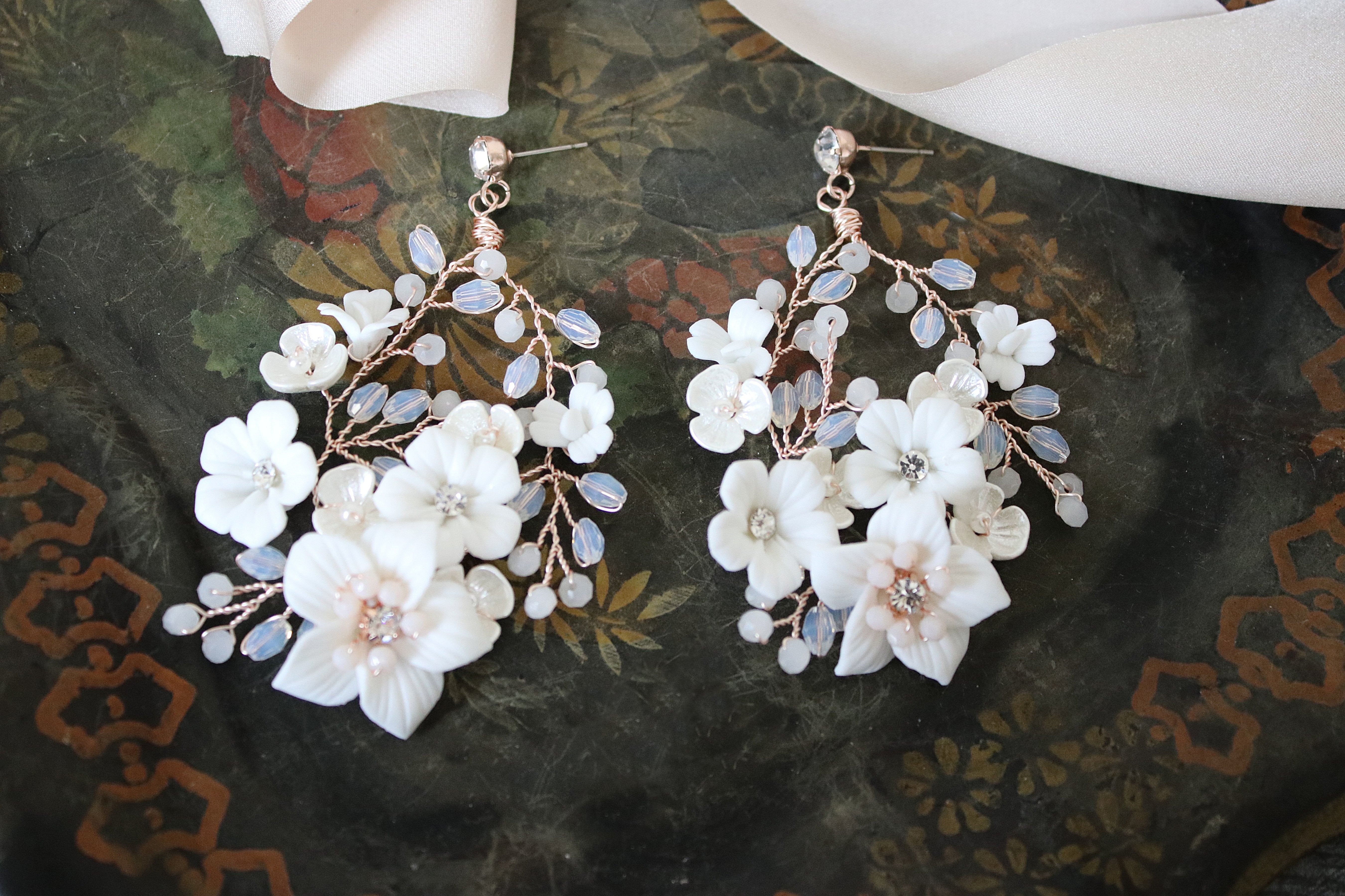EDEN LUXE Bridal Earrings KARA Porcelain Floral Drop Earrings