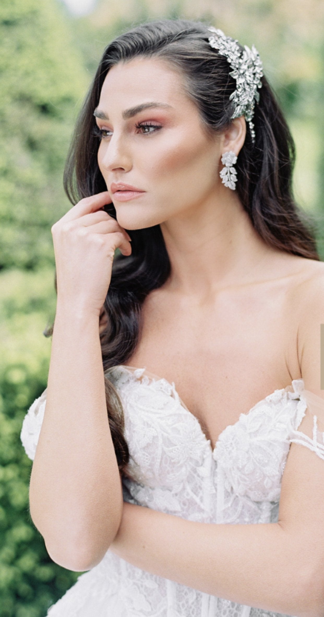 EDEN LUXE Bridal Earrings RIANN Simulated Diamond Floral Leaf Bridal Earrings