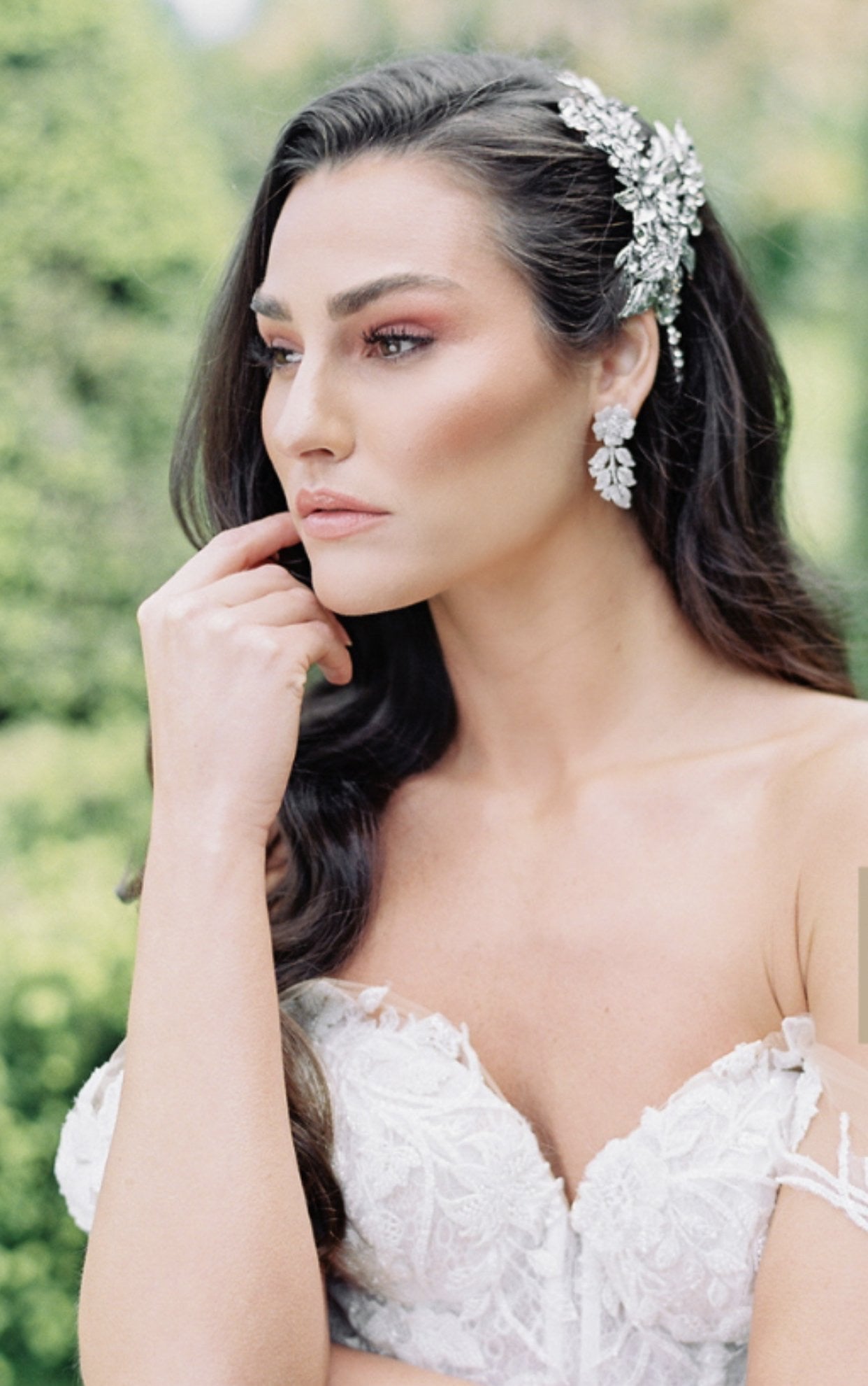 EDEN LUXE Bridal Earrings RIANN Simulated Diamond Floral Leaf Bridal Earrings