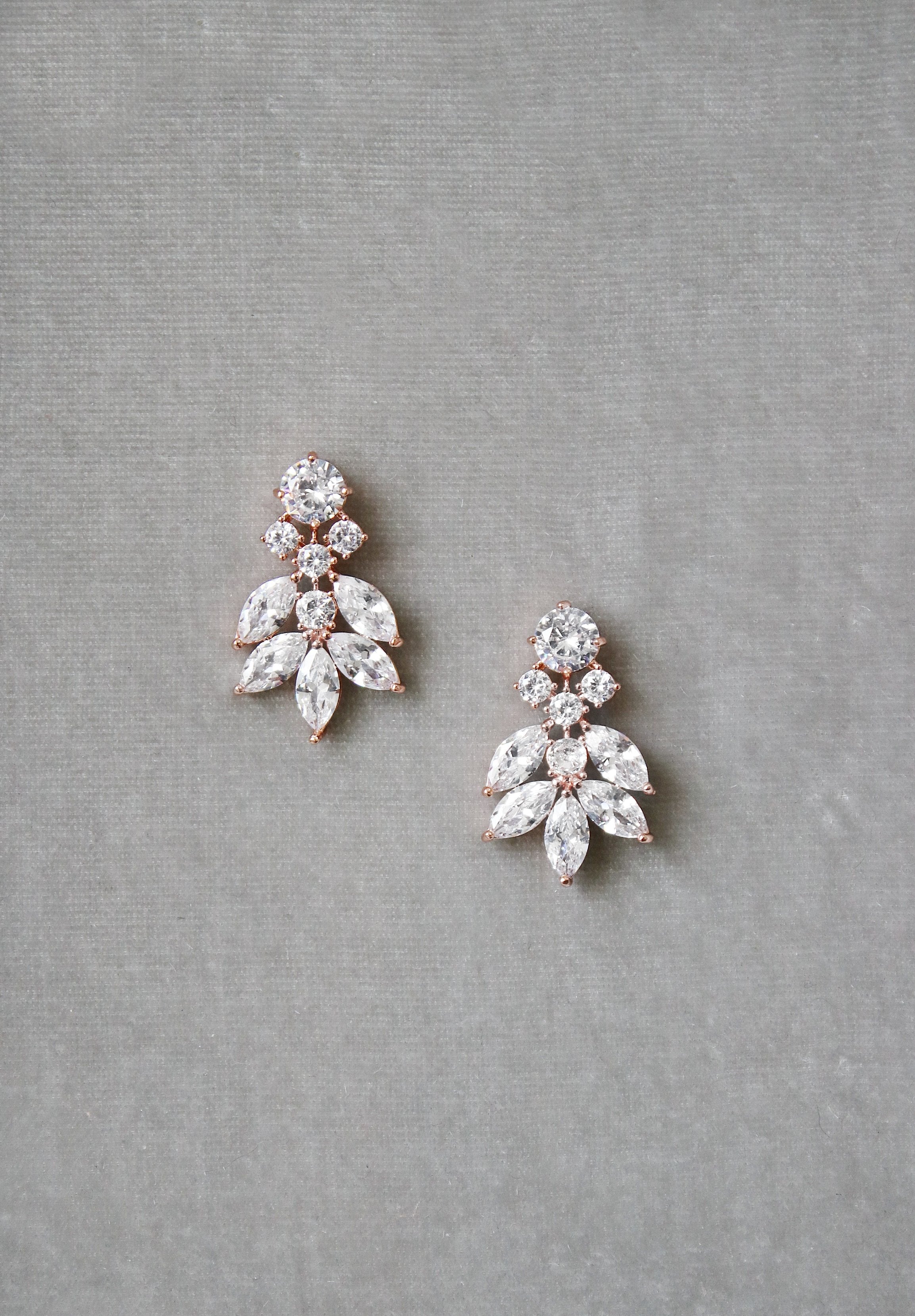 EDEN LUXE Bridal Earrings Rose Gold CRESSIDA Silver Simulated Diamond Cluster Earrings