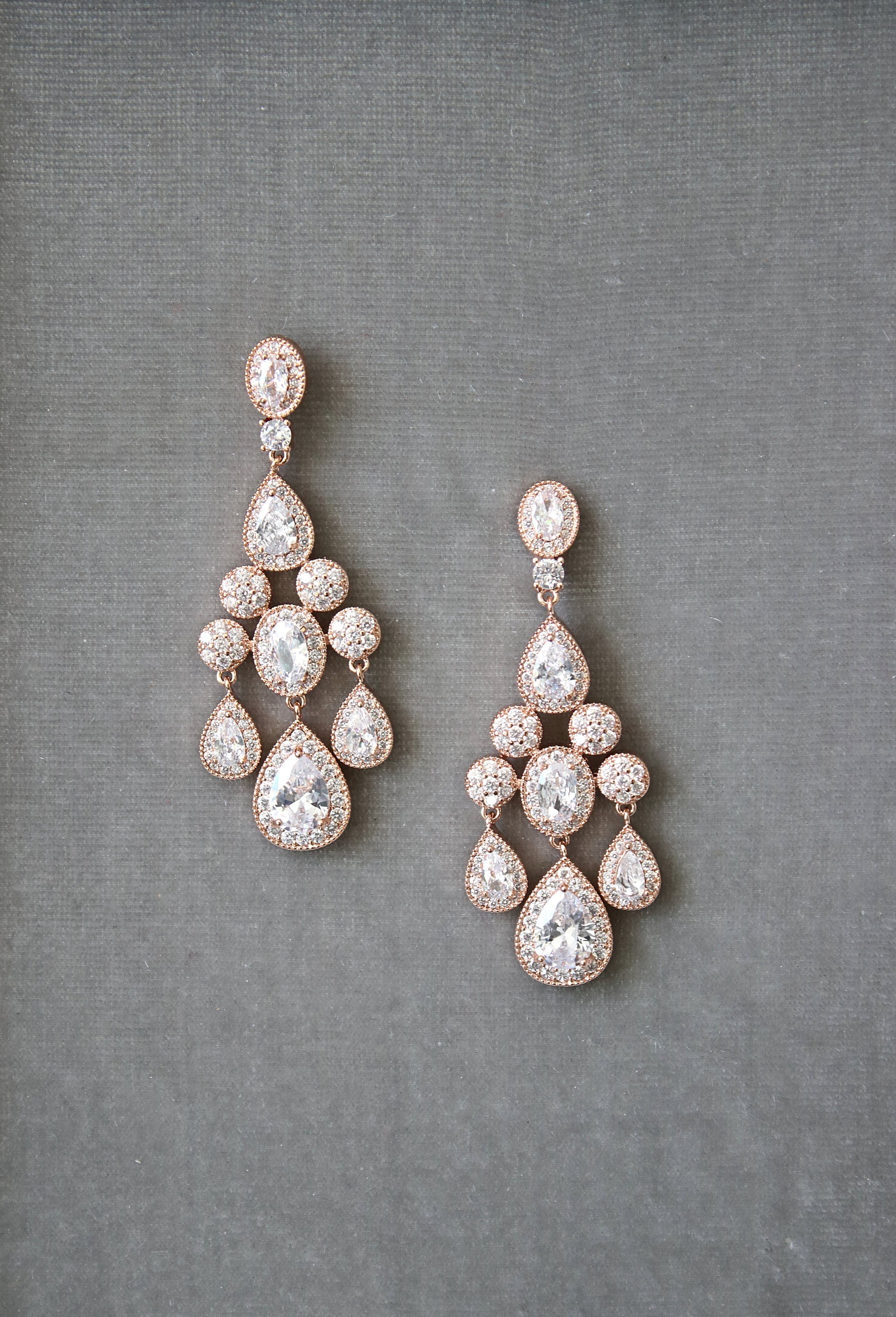 EDEN LUXE Bridal Earrings Rose Gold ISABELLA Rose Gold Bridal Chandelier Earrings