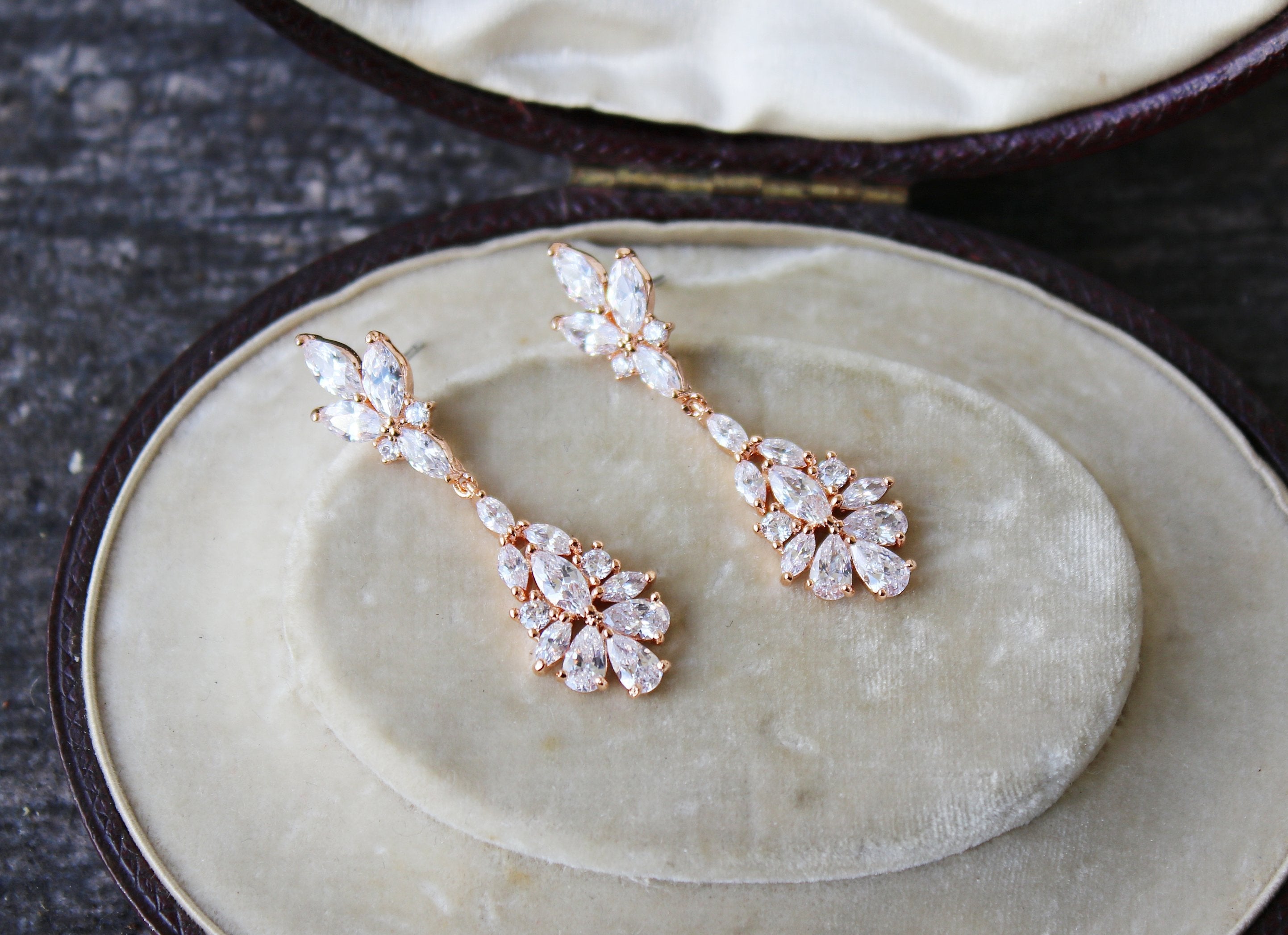 EDEN LUXE Bridal Earrings Rose Gold JESSICA Rose Gold Bridal Drop Earrings