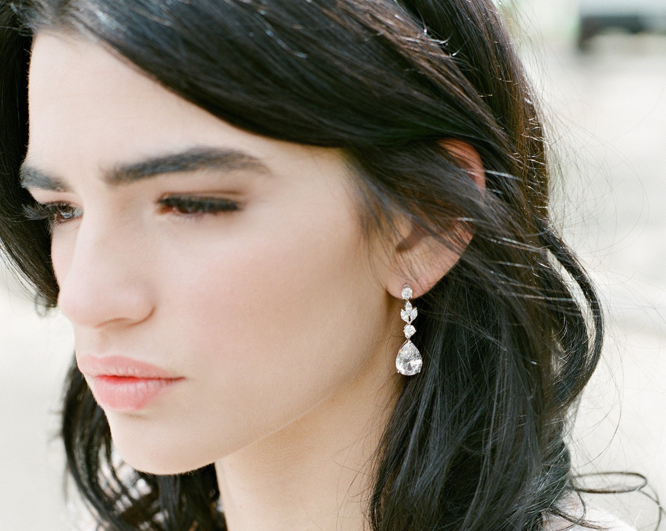 EDEN LUXE Bridal Earrings Silver ADELIE Silver Simulated Diamond Drop Earrings