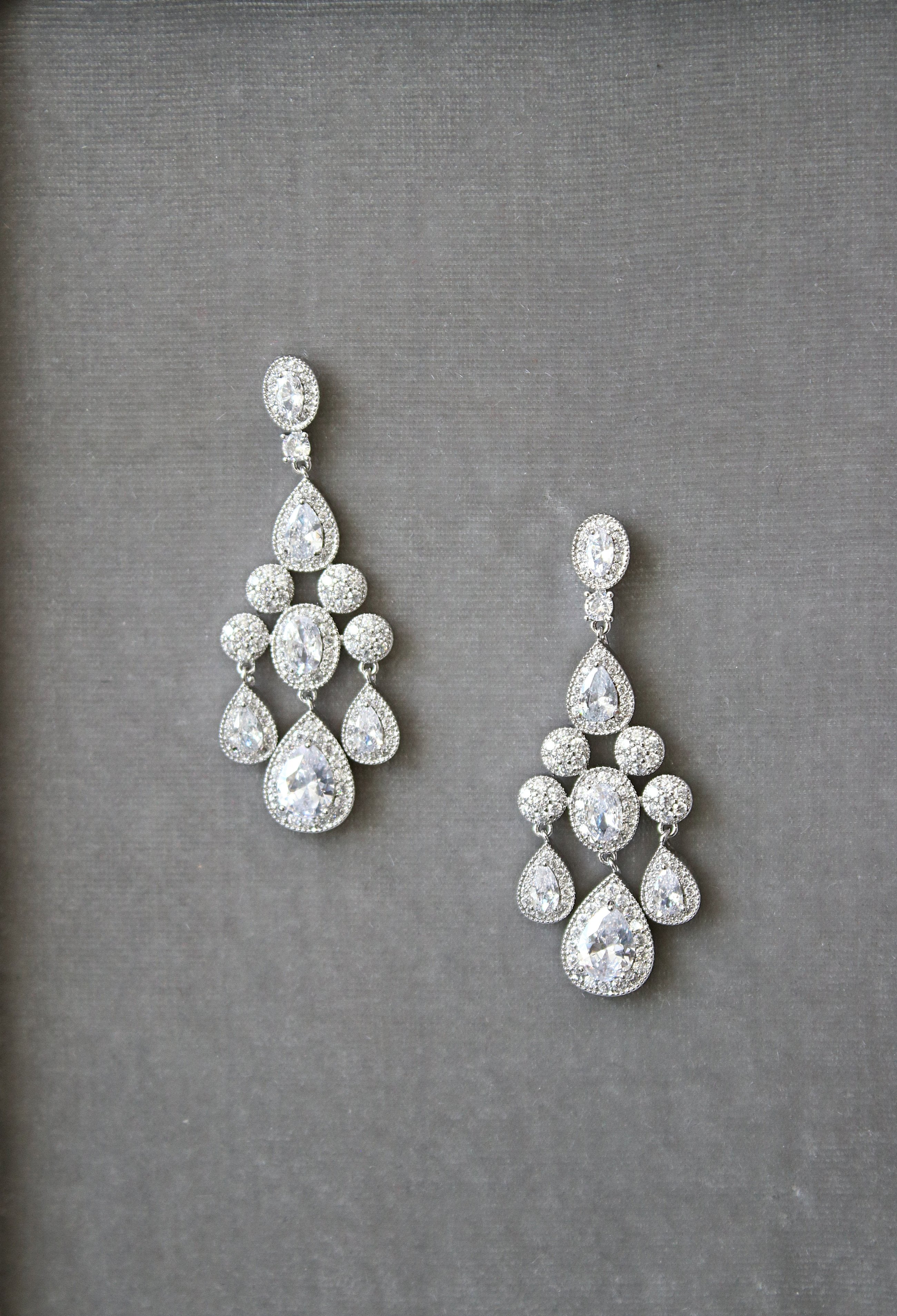 EDEN LUXE Bridal Earrings Silver ISABELLA Silver Bridal Chandelier Earrings
