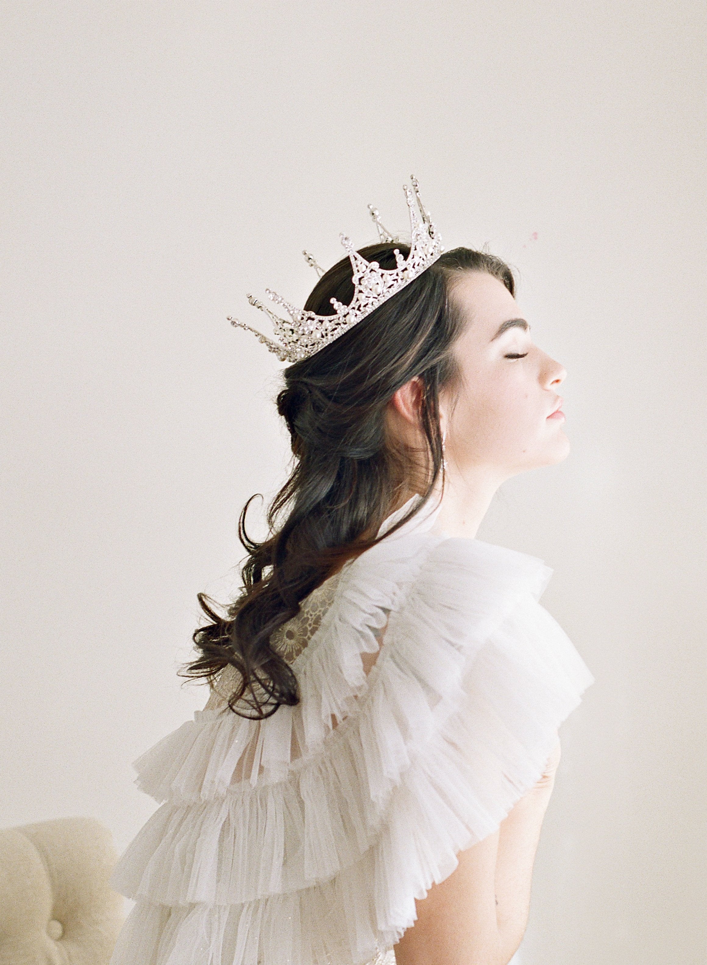 EDEN LUXE Bridal Full Crown CHARMAINE Full Wedding Crown and Earrings Suite