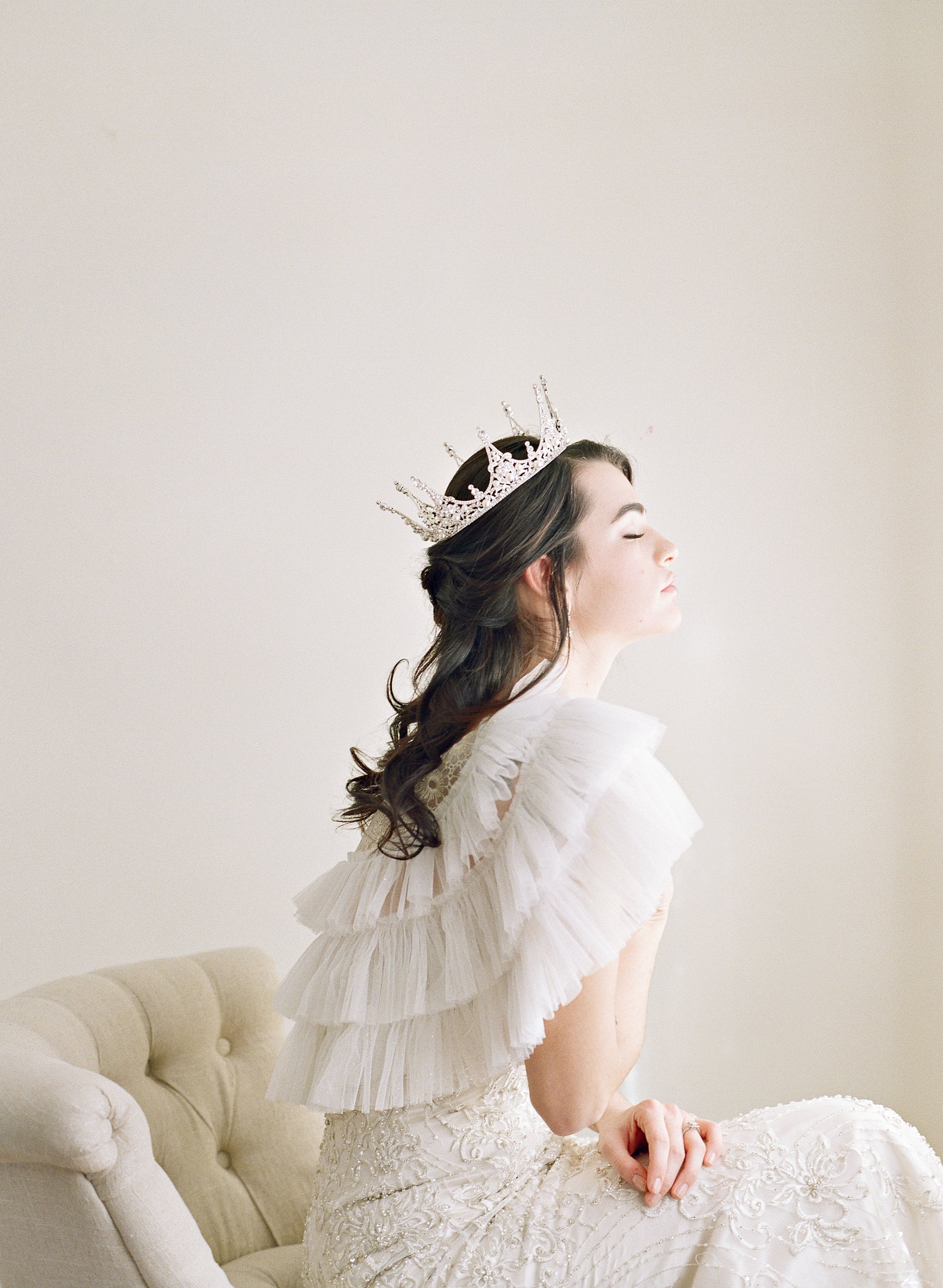 EDEN LUXE Bridal Full Crown CHARMAINE Full Wedding Crown and Earrings Suite