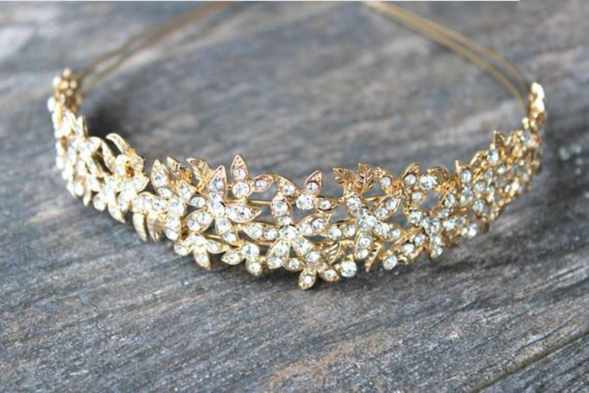 Crystal Bridal Headband, Crystal Bridal Hairpiece, Wedding Headband, Gold Crown Crystal Bridal Headband: Gold Wedding Hairpiece Crown - Etsy main image 2