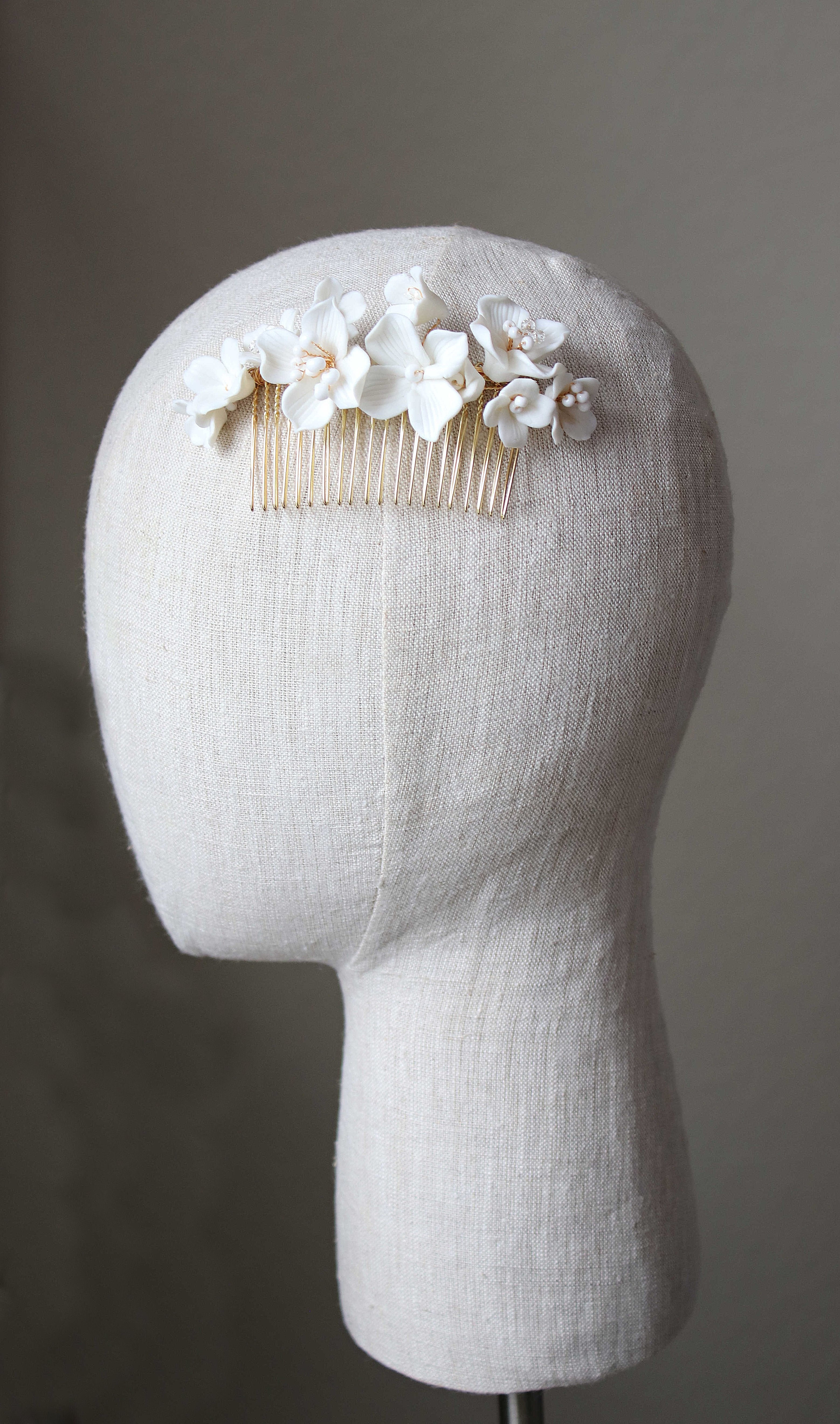 EDEN LUXE Bridal Hair Combs Gold BIANCA White Porcelain Floral Hair Comb