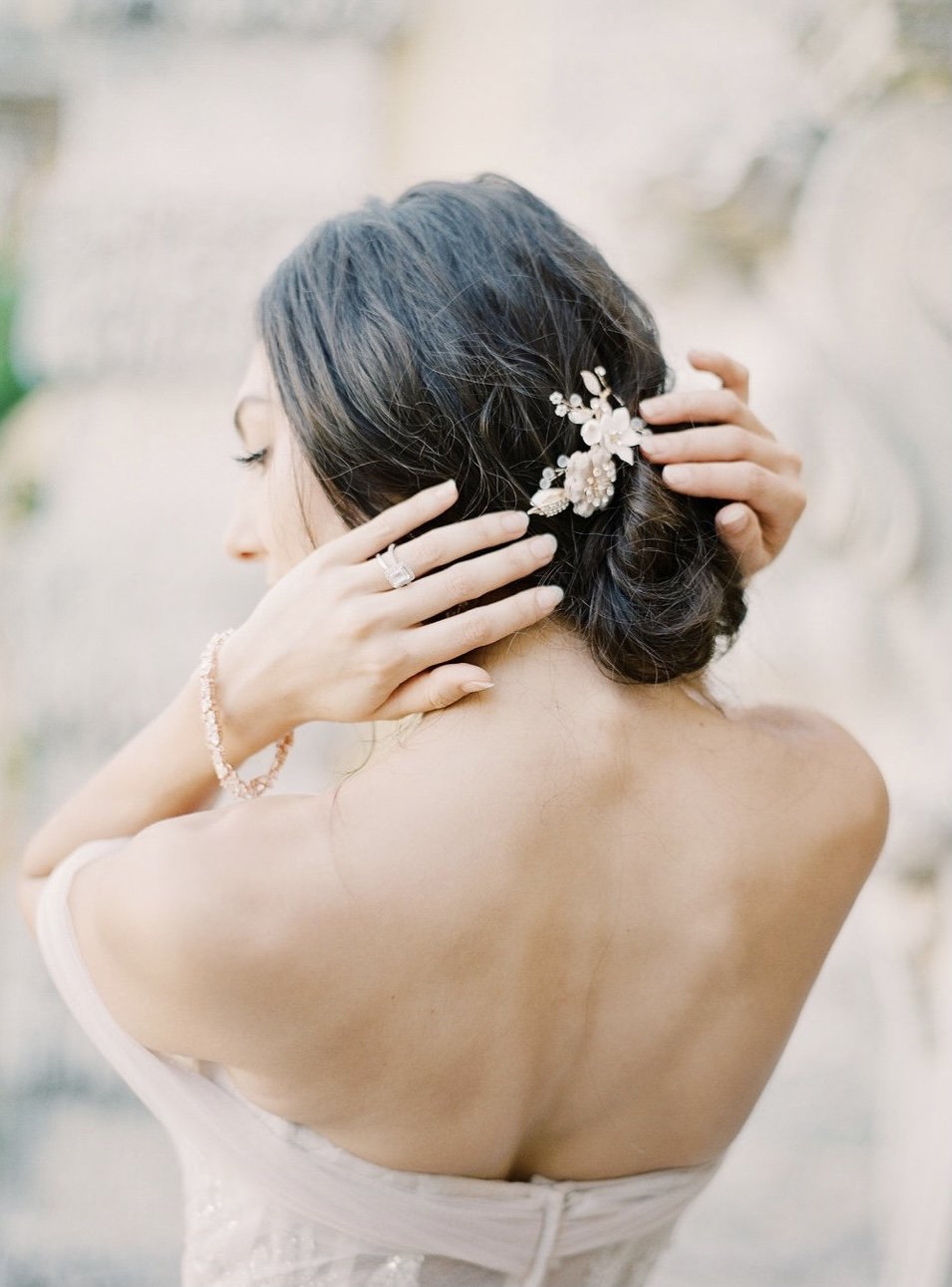 EDEN LUXE Bridal Headpiece ADDISON Porcelain Floral and Crystal Comb Set