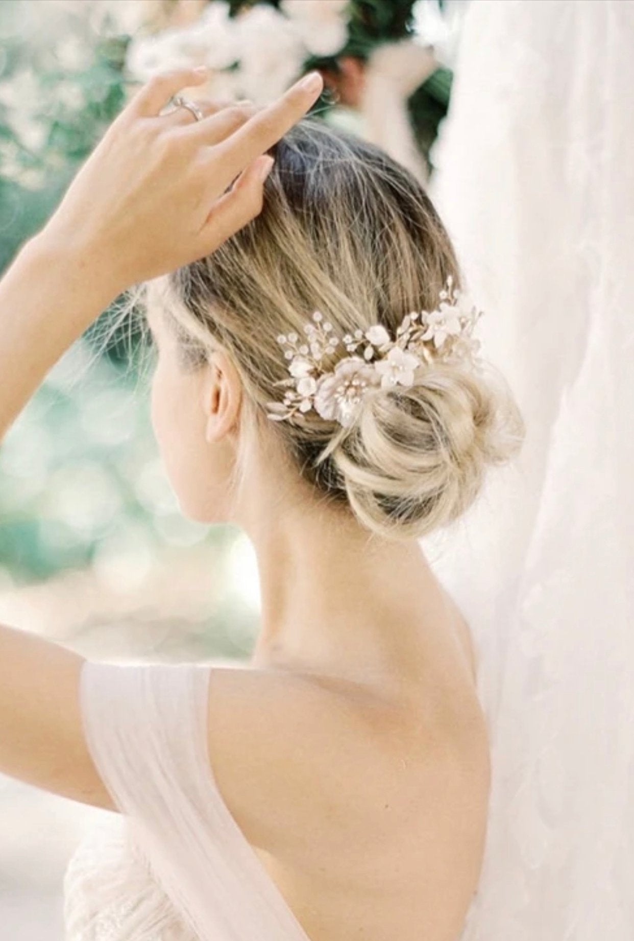 EDEN LUXE Bridal Headpiece ADDISON Porcelain Floral and Crystal Comb Set